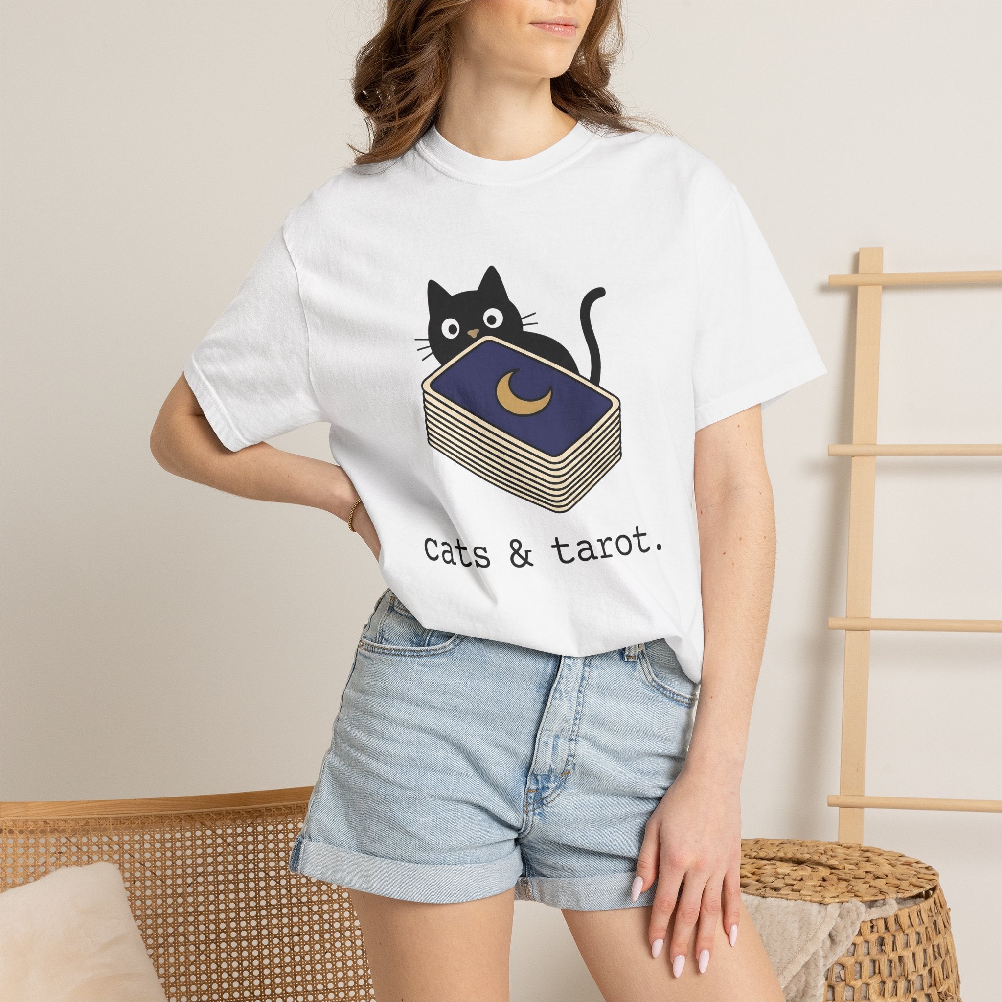 Dark Cat Shirt Cat Occult Gift Women Sweet Tee Black Cat T-Shirt Cat Fan Cat Tshirt Mystic Graphic Clean Oracle Cards Tshirt