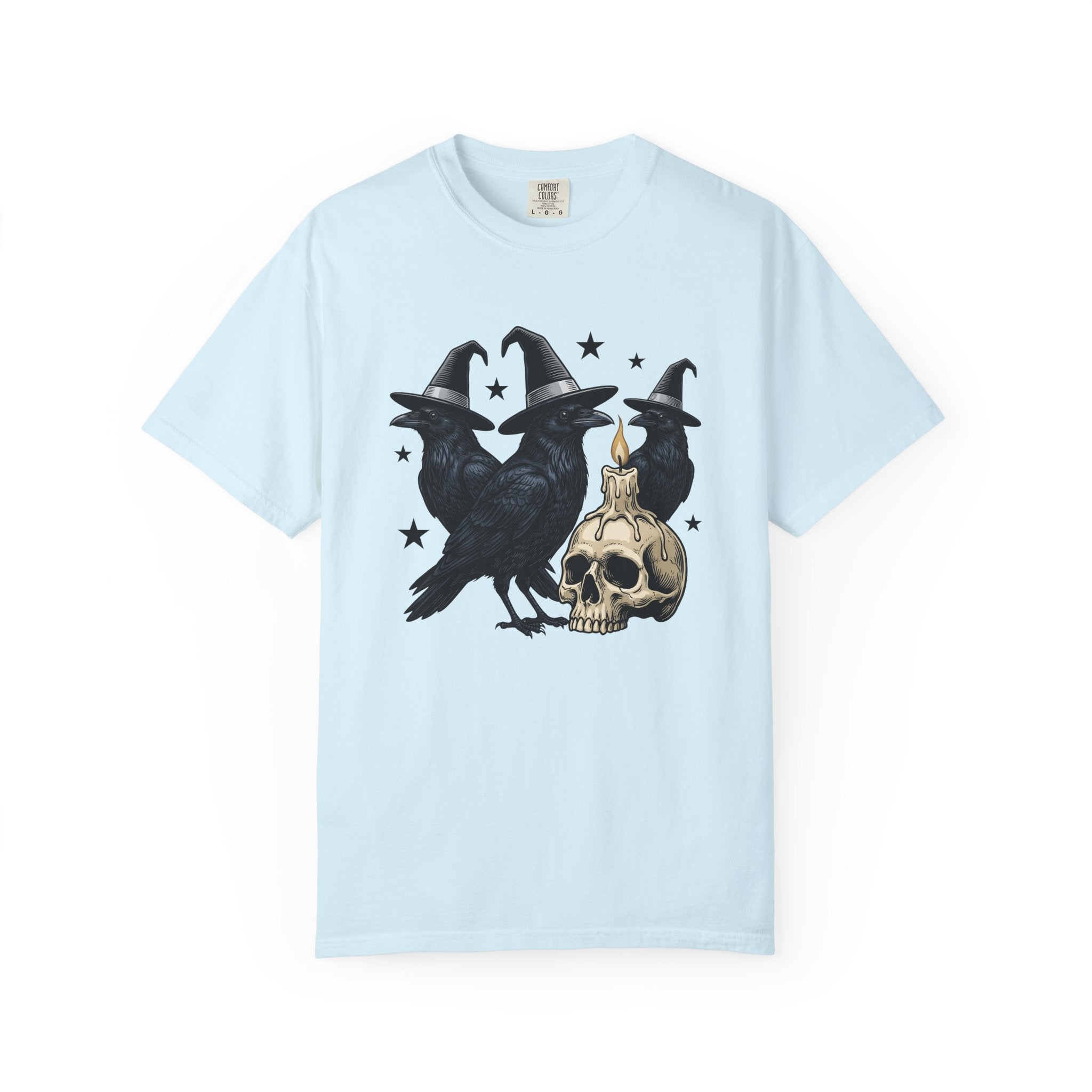 Crow Wizard Hat Shirt Boho Chic Fall Gift Women Spooky Tee Witch Hat T-Shirt Bohemian Fan Gothic Tshirt Autumn Graphic Retro Bones Tshirt