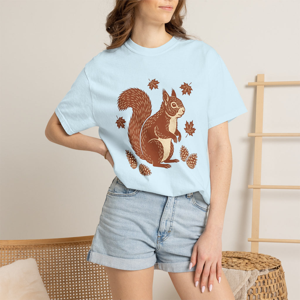 Squirrel Drawing Shirt Animals Nature Gift Women Ethnic Art Tee Rodent T-Shirt Wildlife Fan Tribal Tshirt Environmental Graphic Classic Pine