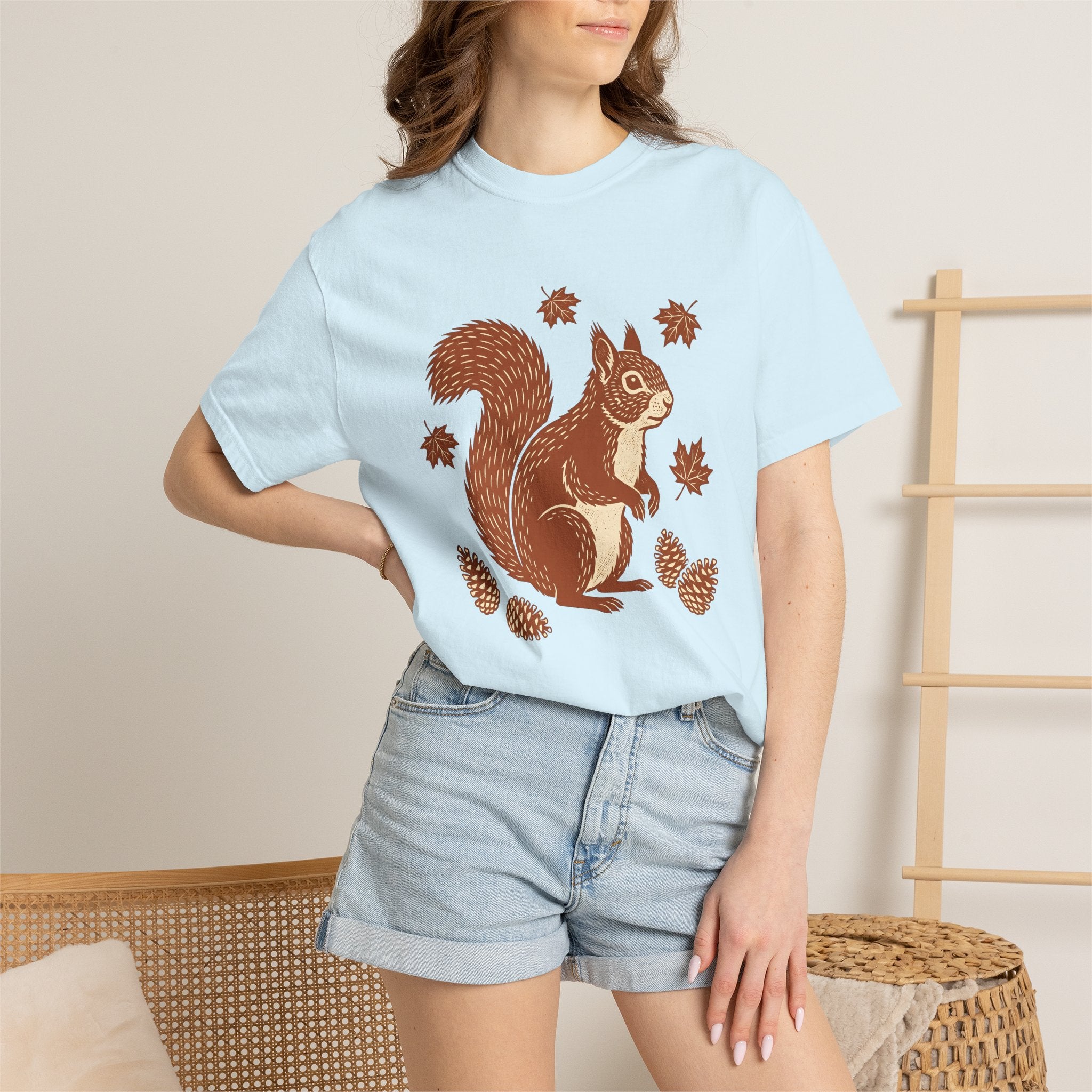 Squirrel Drawing Shirt Animals Nature Gift Women Ethnic Art Tee Rodent T-Shirt Wildlife Fan Tribal Tshirt Environmental Graphic Classic Pine