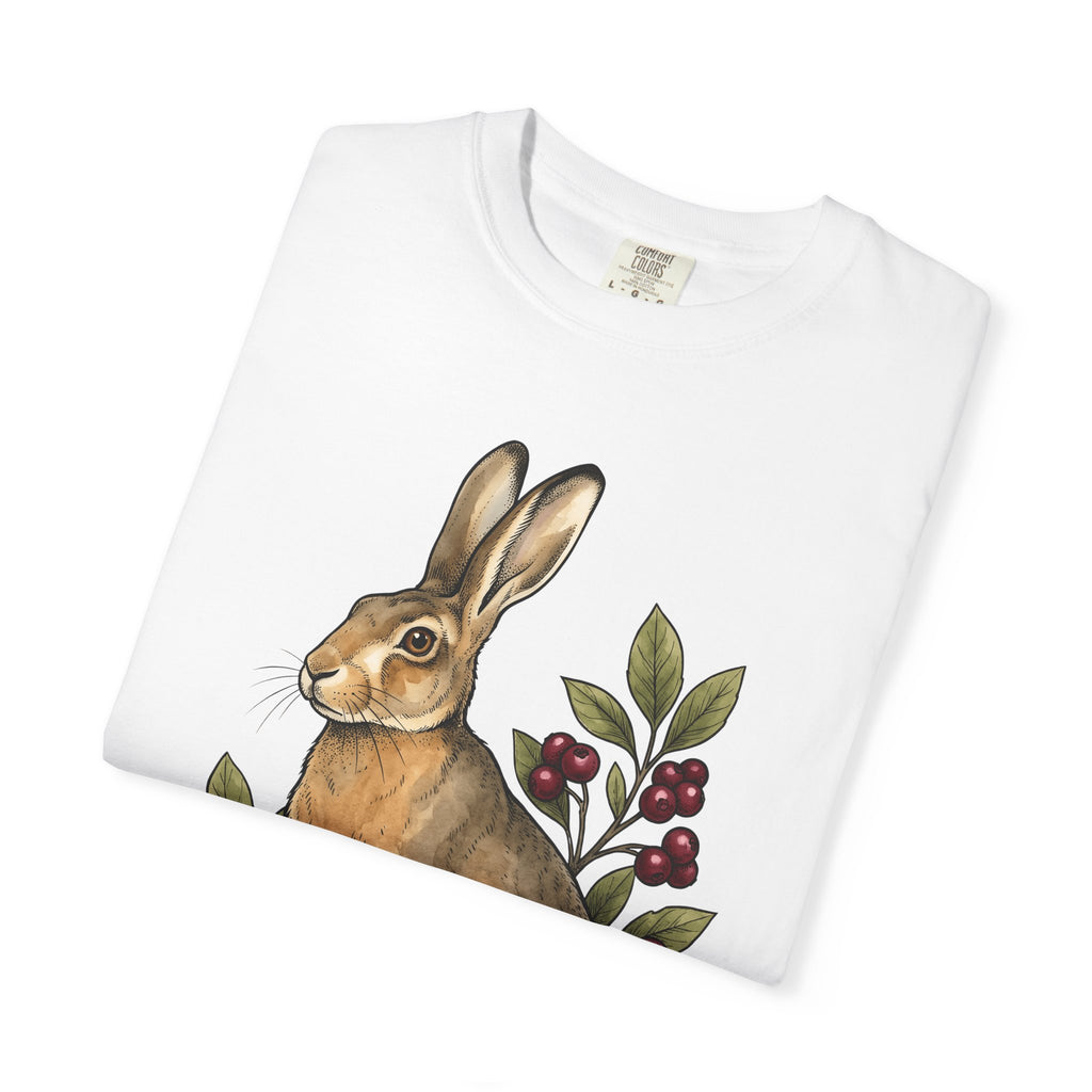Rabbit Drawing Shirt Holiday Creature Gift Women Garden Tee Bunny T-Shirt Vacation Fan Floral Tshirt Animal Graphic Retro Berry Tshirt