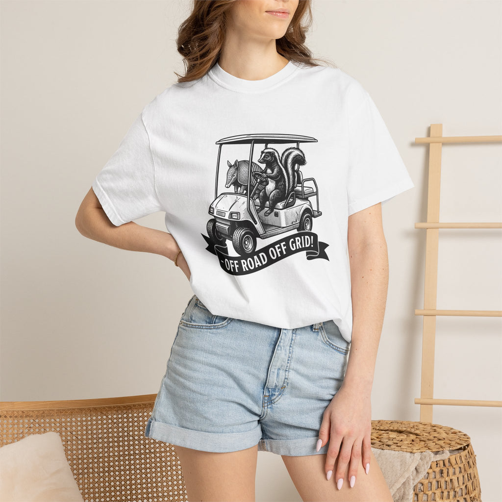 Wildlife Golf Cart Shirt Boho Chic Travel Gift Women Retro Tee Golf Cart T-Shirt Bohemian Fan Vintage Tshirt Adventure Graphic Sketch Flag