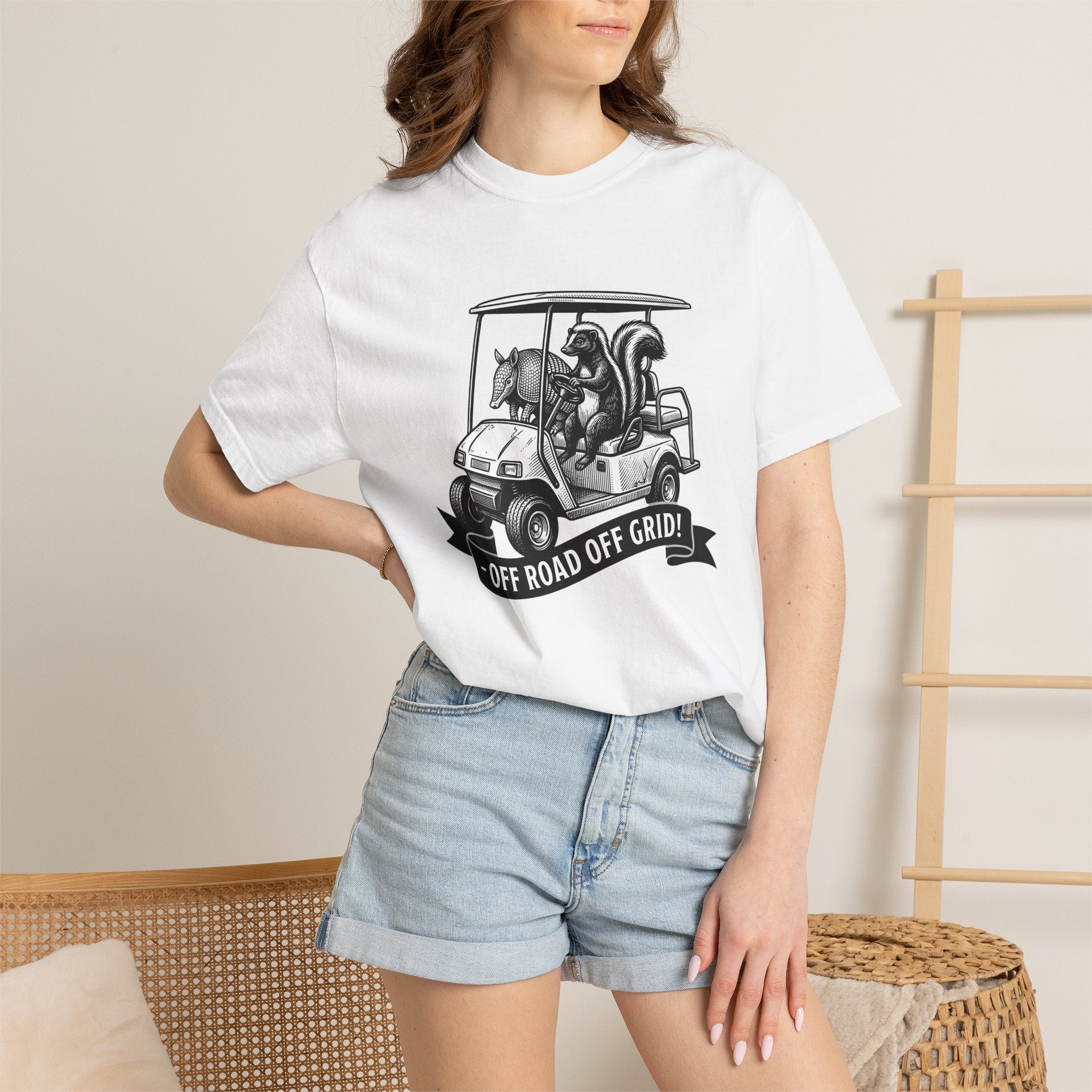 Wildlife Golf Cart Shirt Boho Chic Travel Gift Women Retro Tee Golf Cart T-Shirt Bohemian Fan Vintage Tshirt Adventure Graphic Sketch Flag