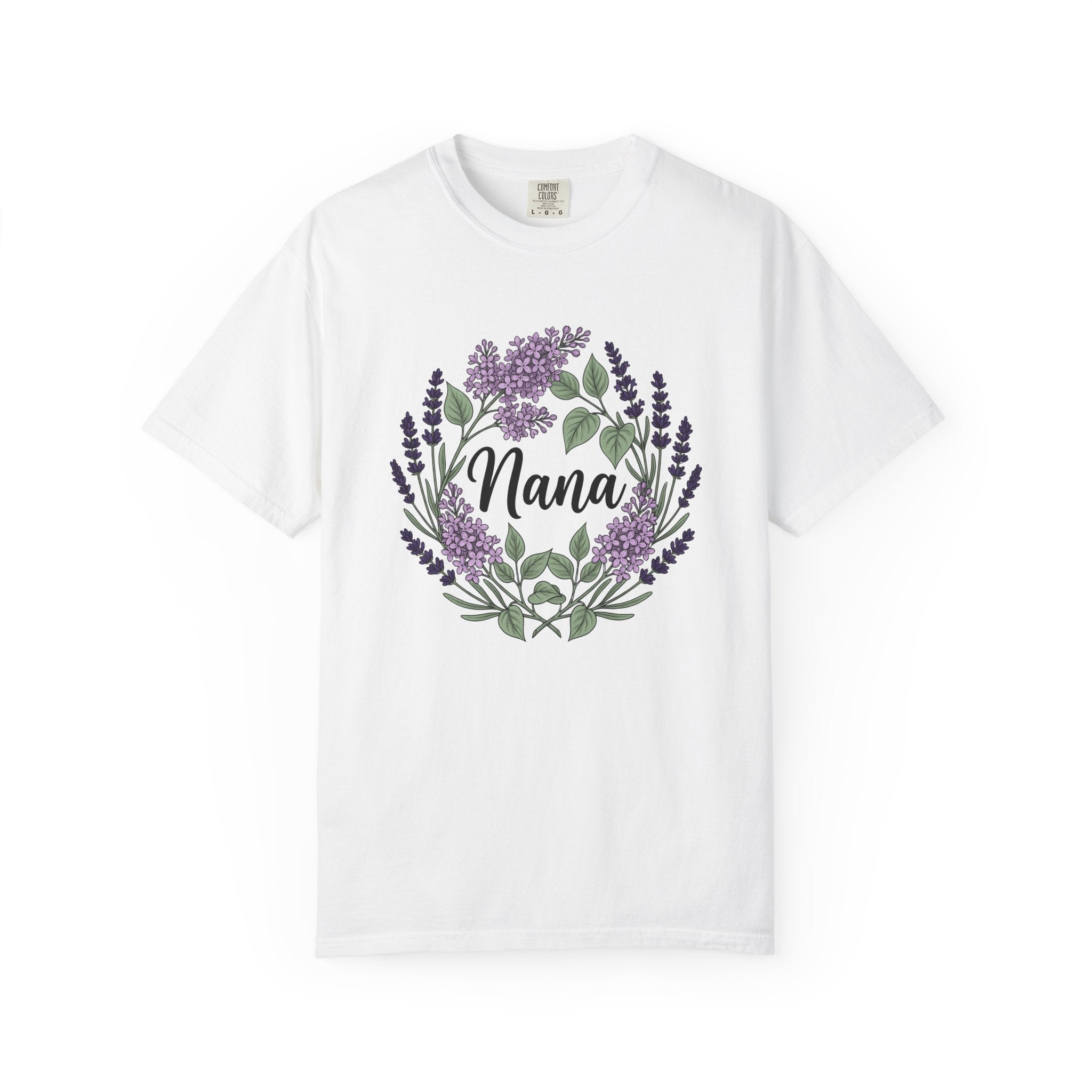 Lavender Floral Wreath Shirt Grandma Floral Gift Women Botanical Tee Wreath T-Shirt Nana Fan Botanical Illustration Floral Design Hand Drawn
