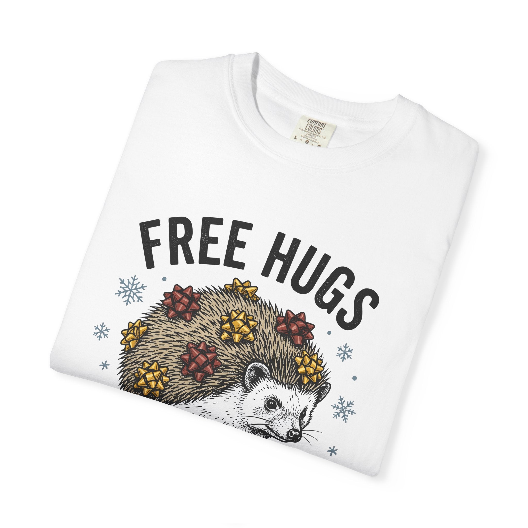 Hedgehog Illustration Shirt Christmas Wildlife Gift Women Retro Tee Porcupine T-Shirt Xmas Fan Vintage Tshirt Animal Graphic Sketch Ribbon