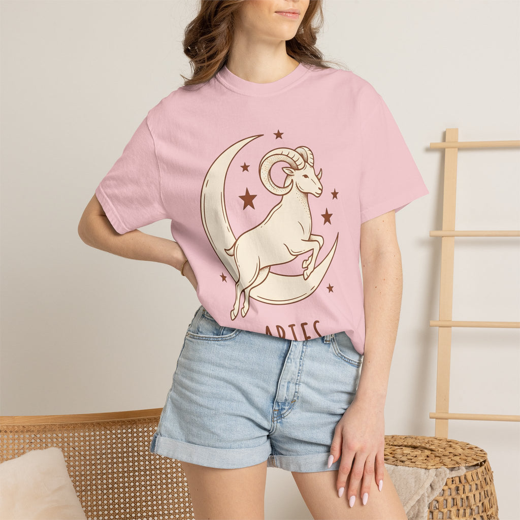 Aries Symbol Shirt Zodiac Star Sign Gift Women Gypsy Tee Ram T-Shirt Astrology Fan Boho Tshirt Horoscope Graphic Classic Lunar Crescent