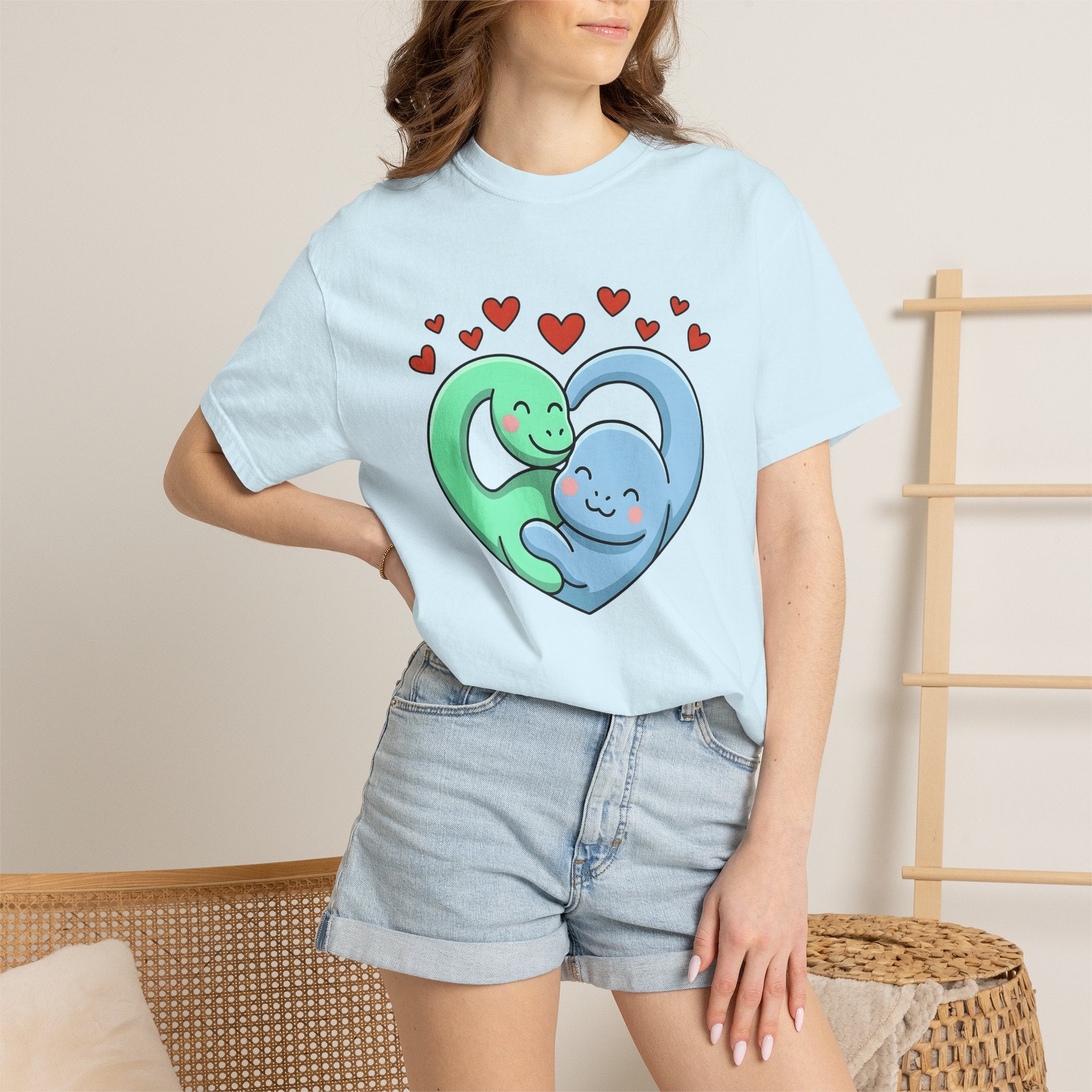 Dino Couple Shirt St. Valentine's Day Affection Gift Women Adorable Tee Dinosaur T-Shirt Valentine Fan Cute Tshirt Love Graphic Animation