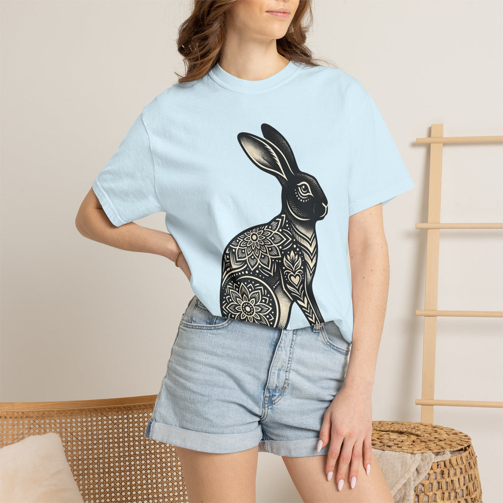Mandala Rabbit Shirt Easter Pets Gift Women Ethnic Tee Bunny T-Shirt Easter Fan Hare Tshirt Animal Graphic Design Graphic Floral Print