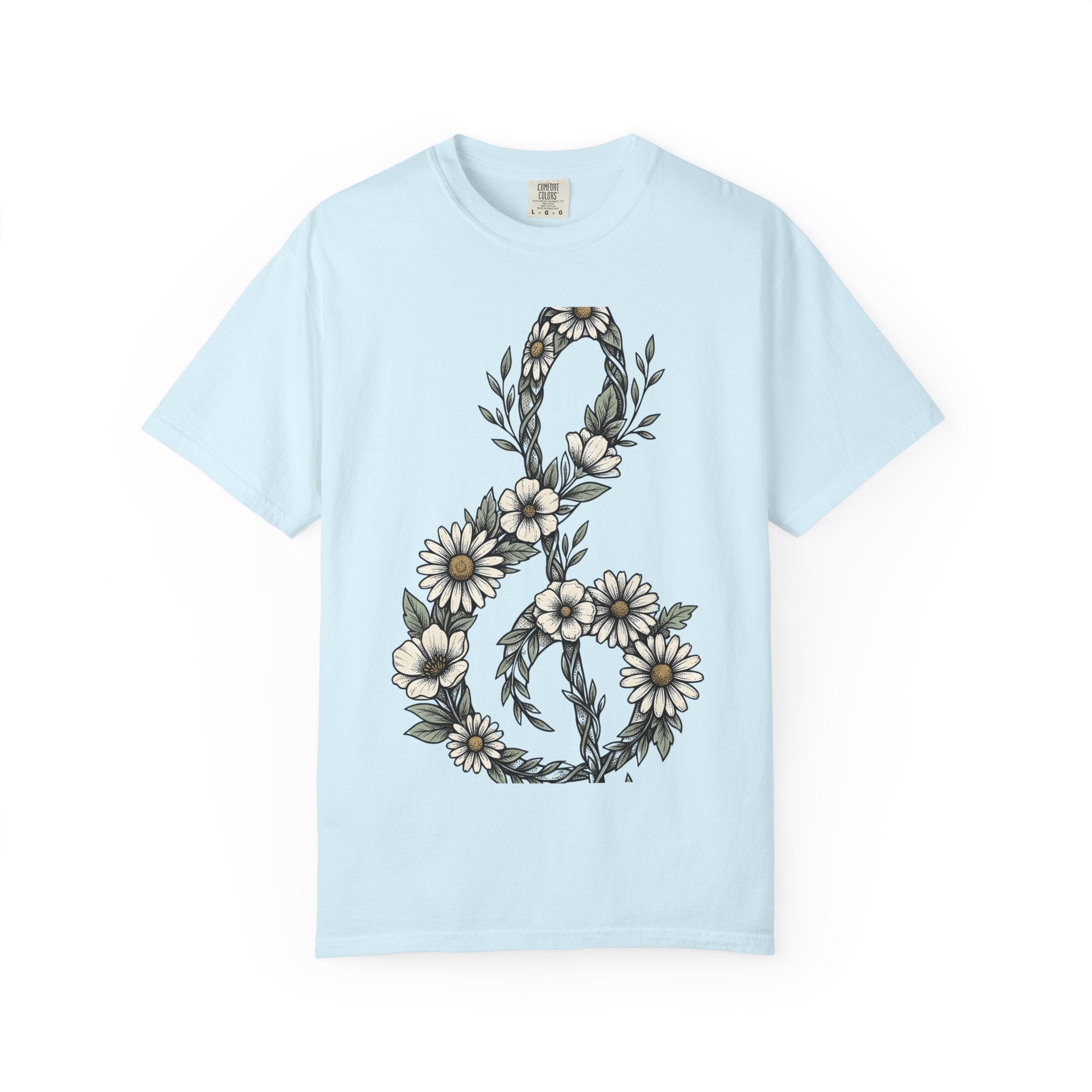 Blossom Treble Clef Shirt Mom Songs Gift Women Garden Tee Treble Clef T-Shirt Mother Fan Musical Tshirt Melody Graphic Line Art Daisy Flower