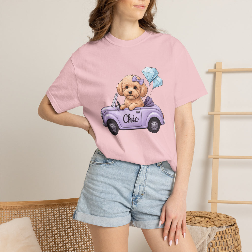 Poodle Automobile Shirt Dog Clothing Gift Women Sweet Tee Car T-Shirt Dog Fan Poodle Tshirt Apparel Graphic Fanciful Crystal Balloons Tshirt