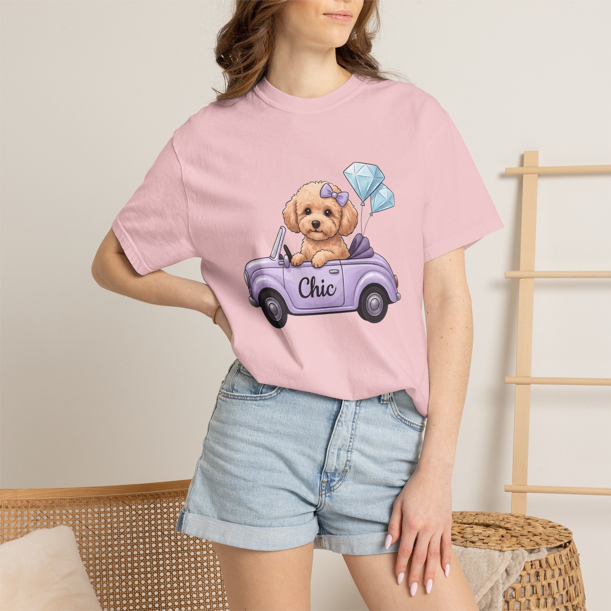 Poodle Automobile Shirt Dog Clothing Gift Women Sweet Tee Car T-Shirt Dog Fan Poodle Tshirt Apparel Graphic Fanciful Crystal Balloons Tshirt