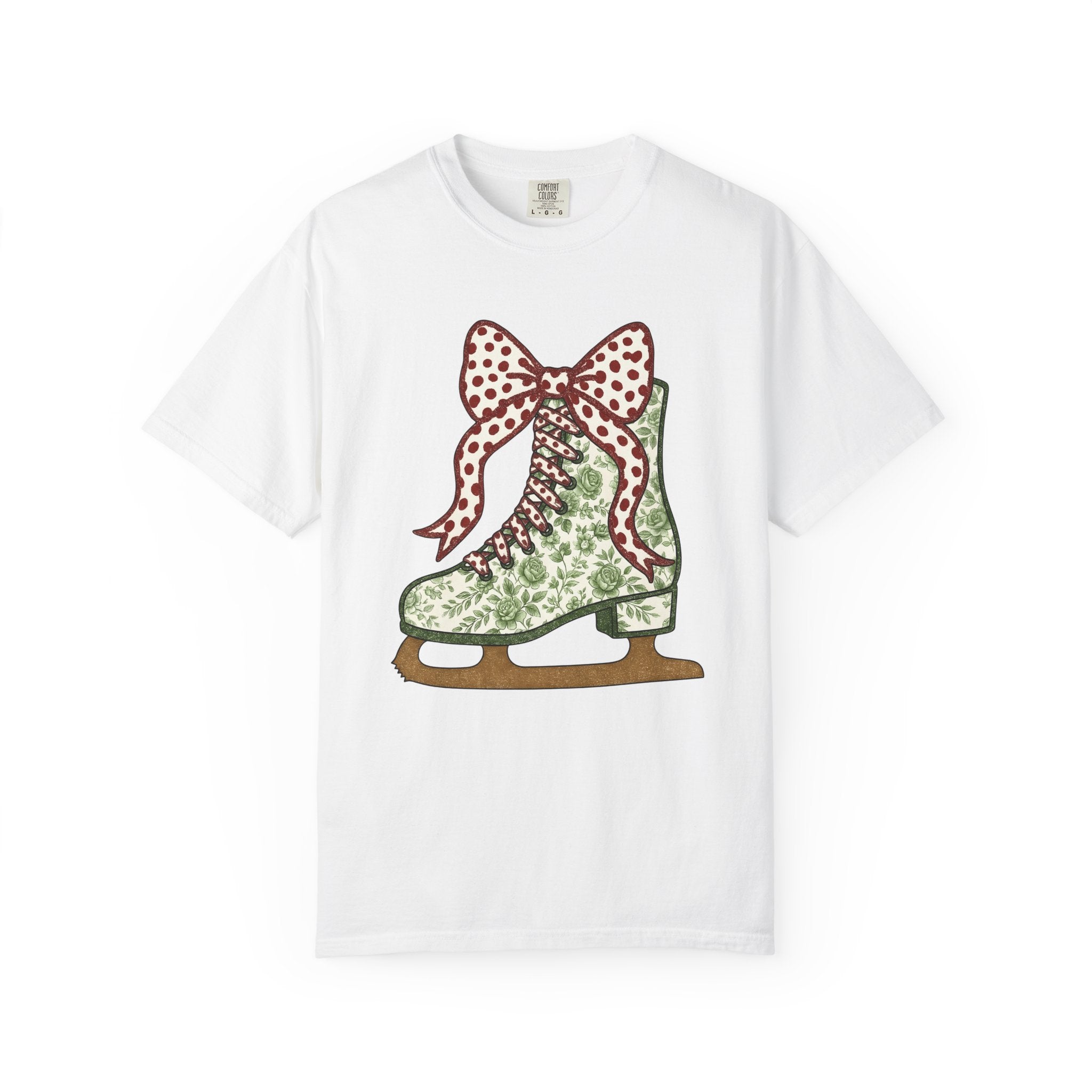 Ice Skating Shoe Shirt Christmas Frost Gift Women Nostalgic Tee Skate T-Shirt Xmas Fan Winter Tshirt Frosty Graphic Line Art Spotted Ribbon