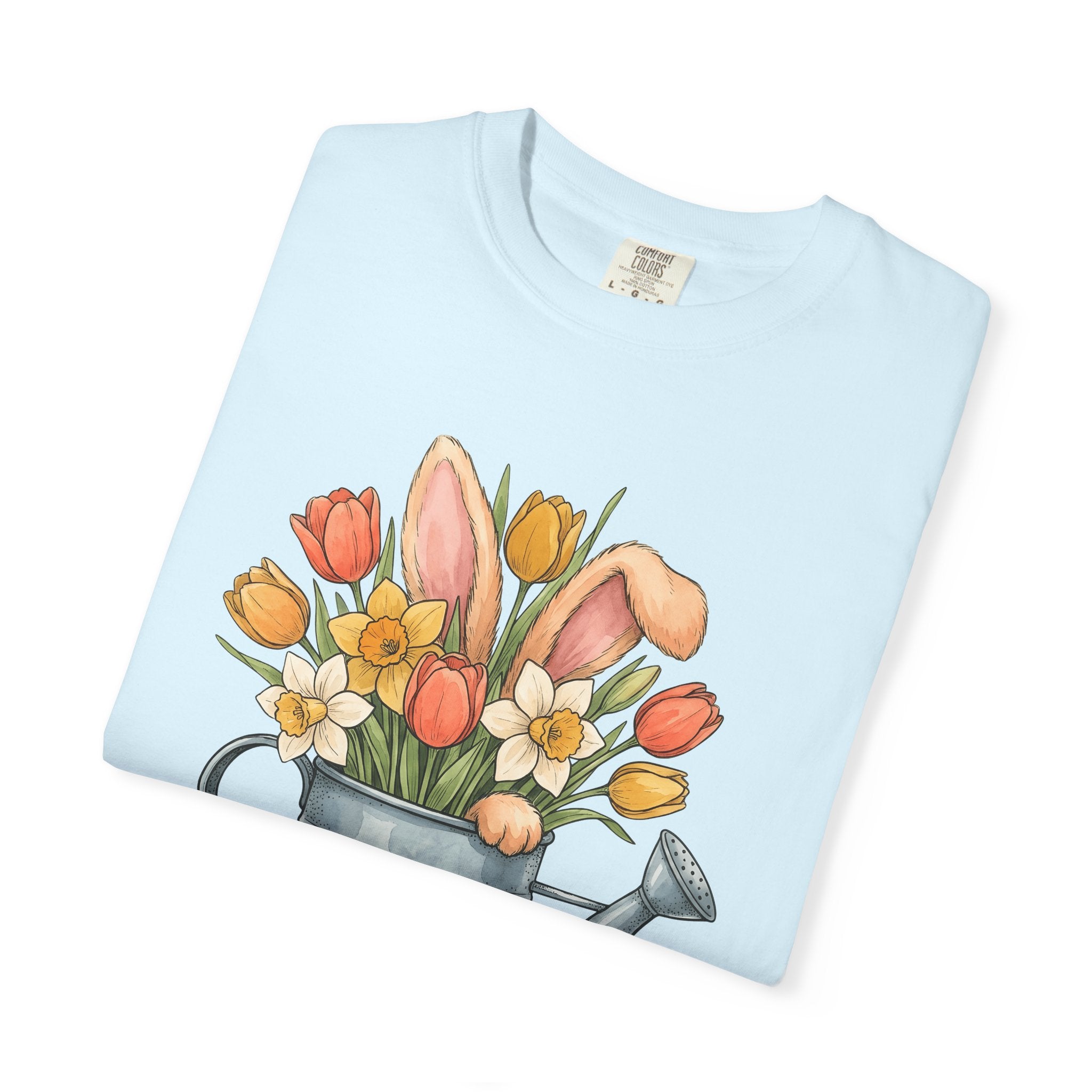 Hare Ears Flowers Shirt Easter Garden Gift Women Brushwork Tee Rabbit Ears T-Shirt Easter Fan Painted Tshirt Gardening Graphic Outline