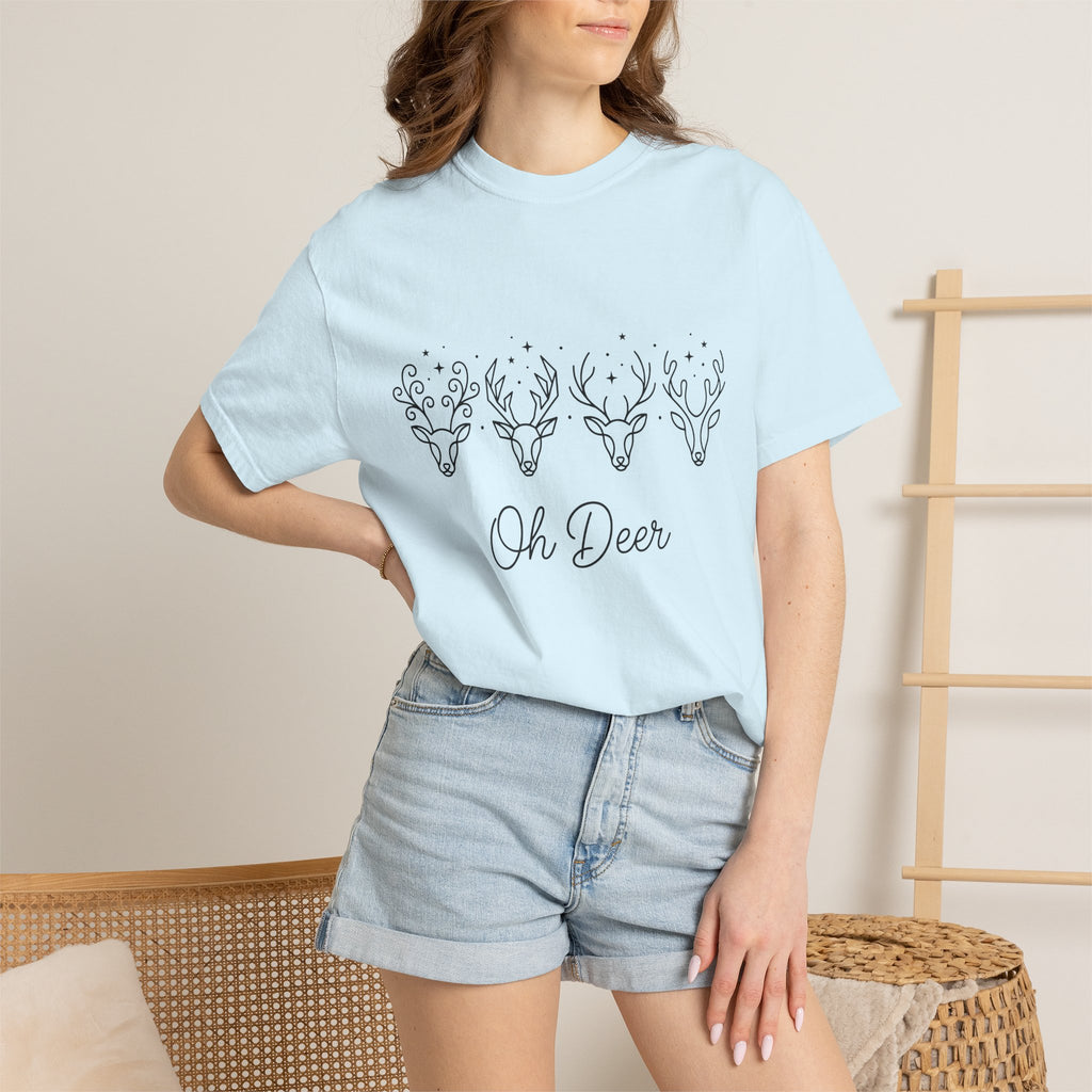 Elk Heads Shirt Christmas Fauna Gift Women Contemporary Tee Moose T-Shirt Xmas Fan Modern Tshirt Wildlife Graphic Contour Star Symbols