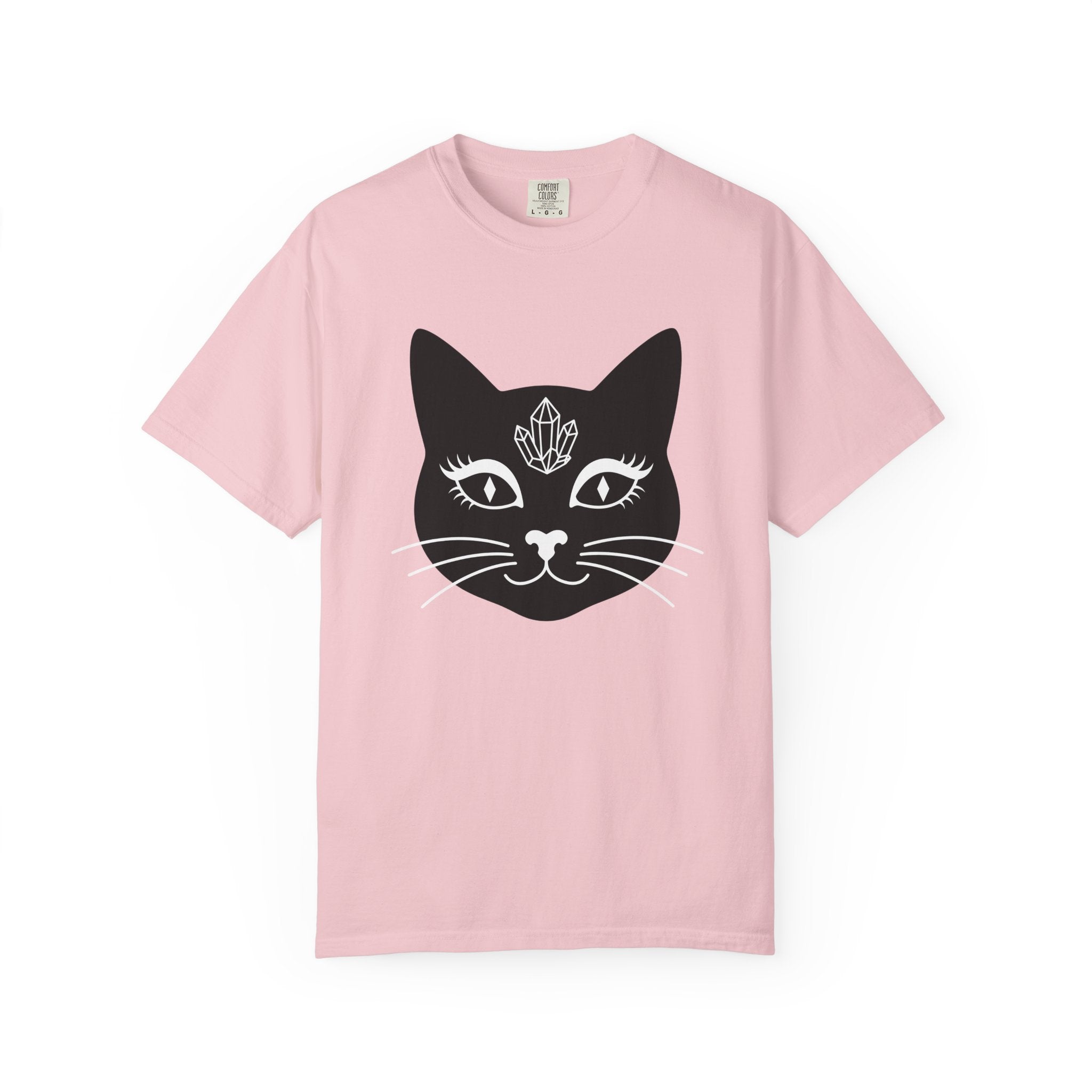 Black Cat Face Shirt Cat Witchy Gift Women Minimalist Tee Cat T-Shirt Cat Lady Fan Simple Tshirt Wiccan Graphic Boho Crystal Tshirt