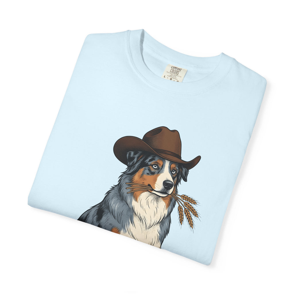 Shepherd Dog Shirt Dog Rodeo Gift Women Old School Tee Sheepdog T-Shirt Dog Fan Vintage Tshirt Rodeo Graphic Line Art Cowgirl Hat Tshirt