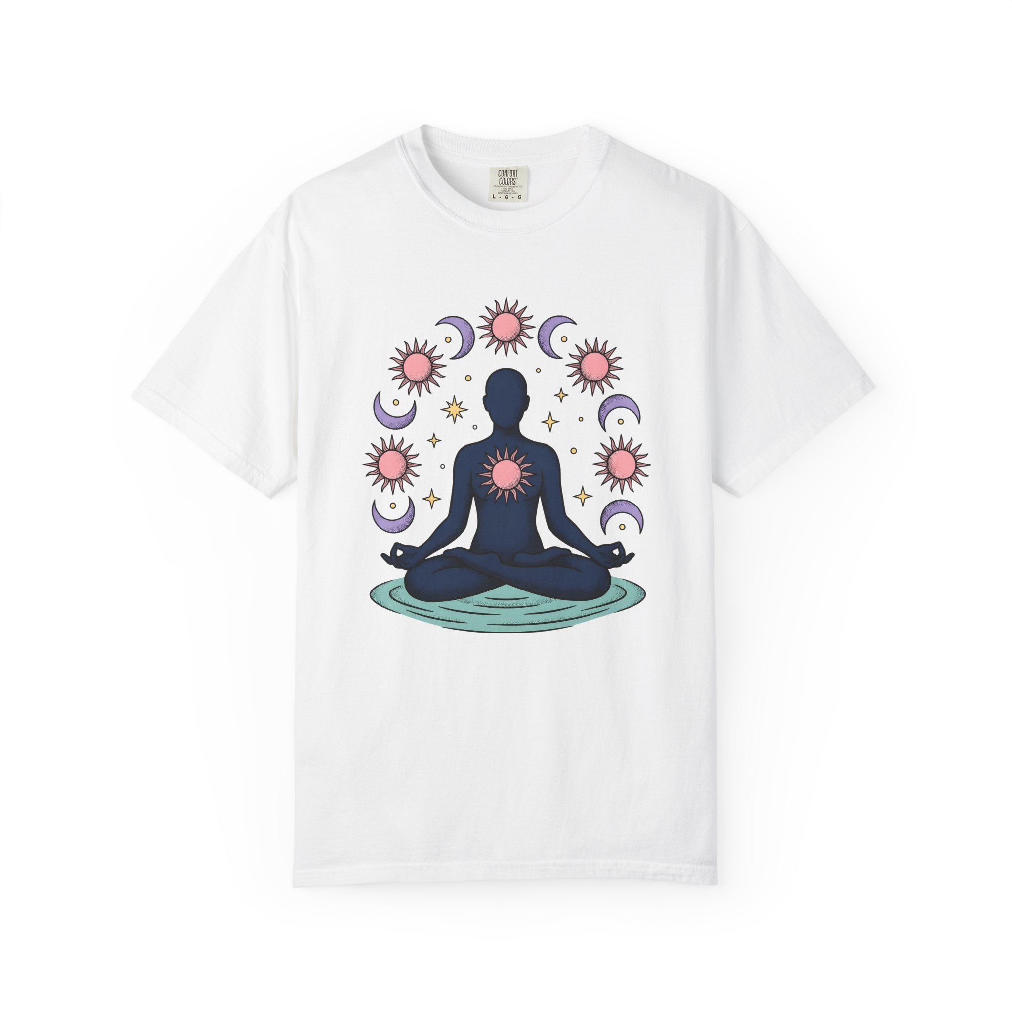 Meditating Person Shirt Boho Chic Metaphysical Gift Women Sketch Tee Yogi T-Shirt Bohemian Enthusiast Doodle Tshirt Spiritual Graphic Simple