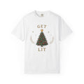 Christmas Tree Shirt Christmas Holiday Gift Women Vintage Tee Fir Tree T-Shirt Christmas Fan Xmas Tshirt Seasonal Graphic Hand Drawn Gold