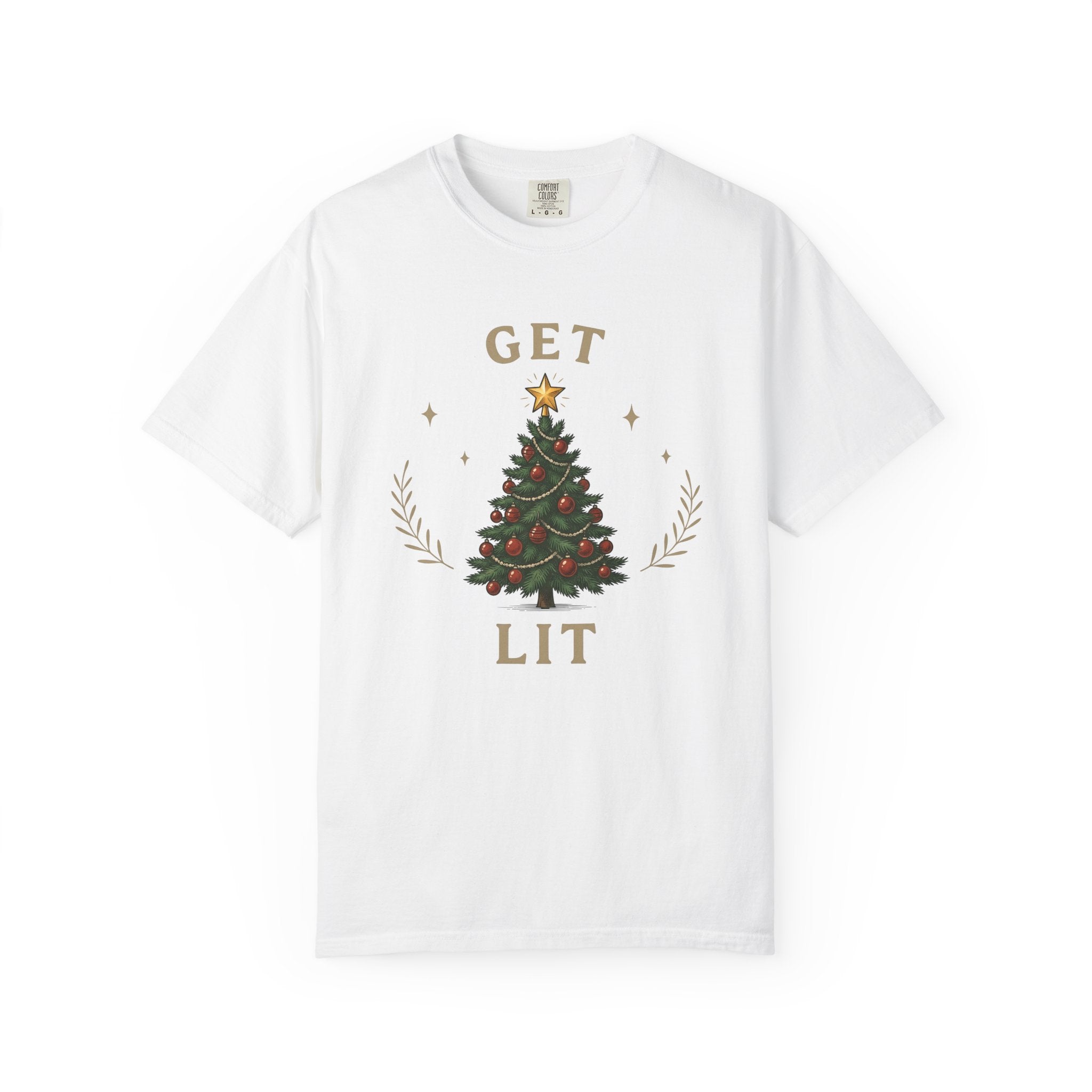 Christmas Tree Shirt Christmas Holiday Gift Women Vintage Tee Fir Tree T-Shirt Christmas Fan Xmas Tshirt Seasonal Graphic Hand Drawn Gold