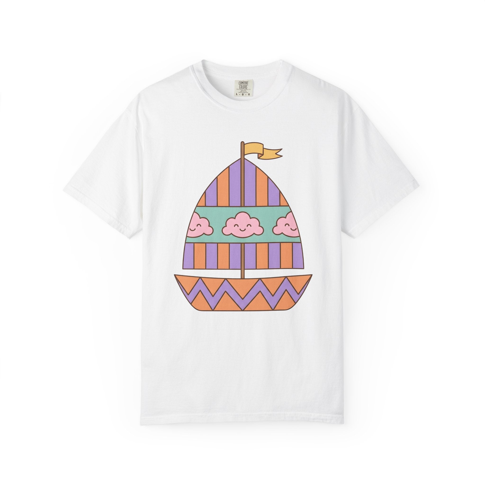 Sailboat Drawing Shirt Cute Ocean Gift Women Cartoon Tee Boat T-Shirt Kawaii Fan Sailing Graphic Tshirt Hand Drawn Cheerful Clouds Tshirt