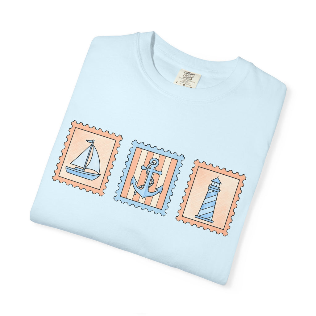 Marine Stamps Shirt Nautical Vacation Gift Women Sketch Tee Stamp Collecting T-Shirt Sailing Fan Maritime Tshirt Getaway Graphic Line Art