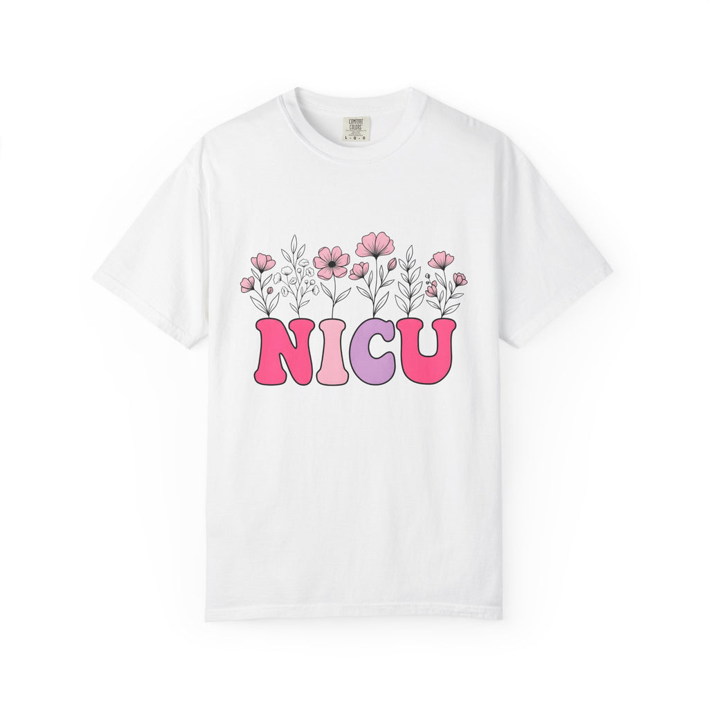Floral Letters Shirt NICU Nurse Healthcare Gift Women Whimsical Tee Alphabet T-Shirt Nurse Practitioner Enthusiast Illustrative Tshirt