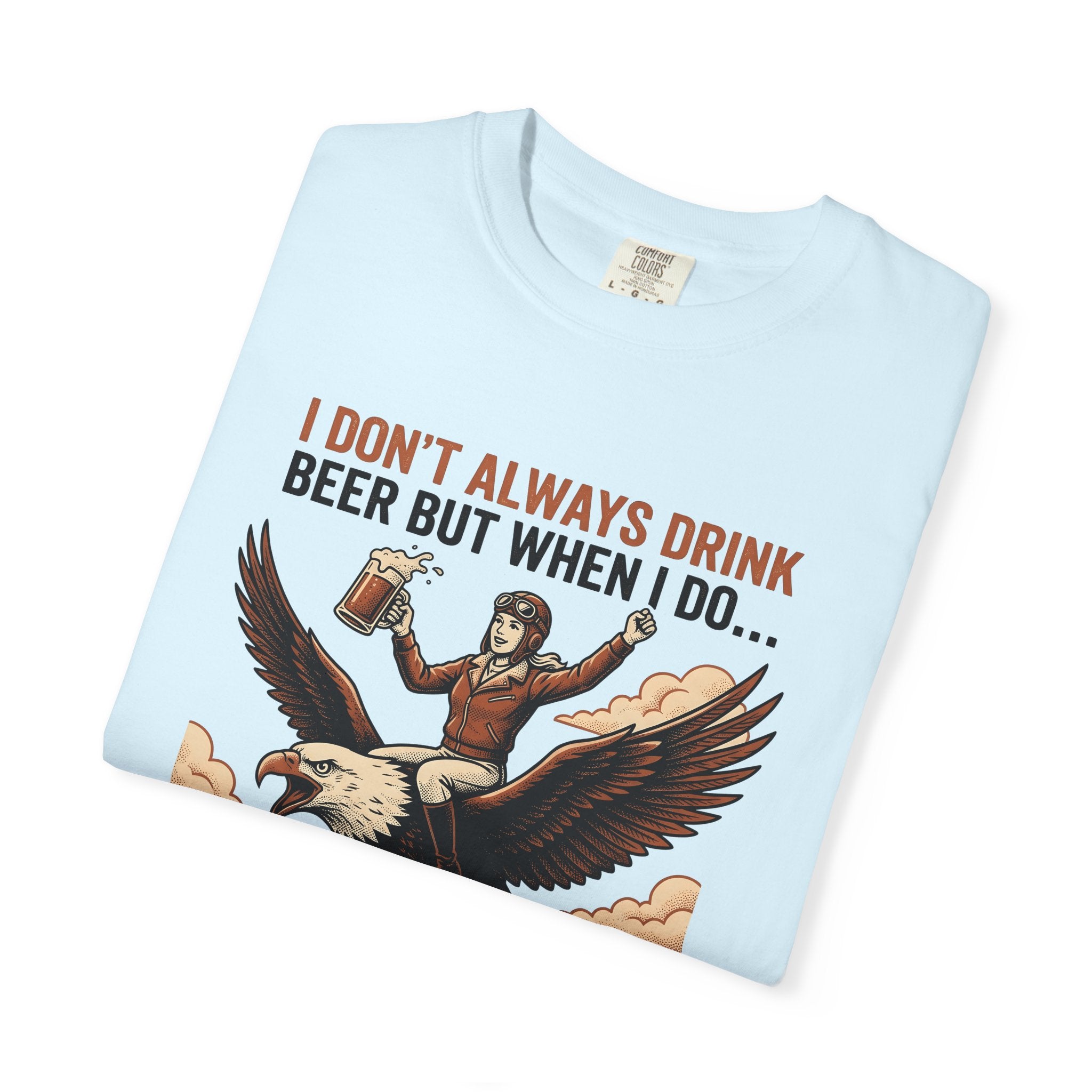 Girl Flying Eagle Shirt Funny Wildlife Gift Women Distressed Tee Eagle T-Shirt Humor Fan Vintage Tshirt Animal Graphic Cartoon Beer Glass