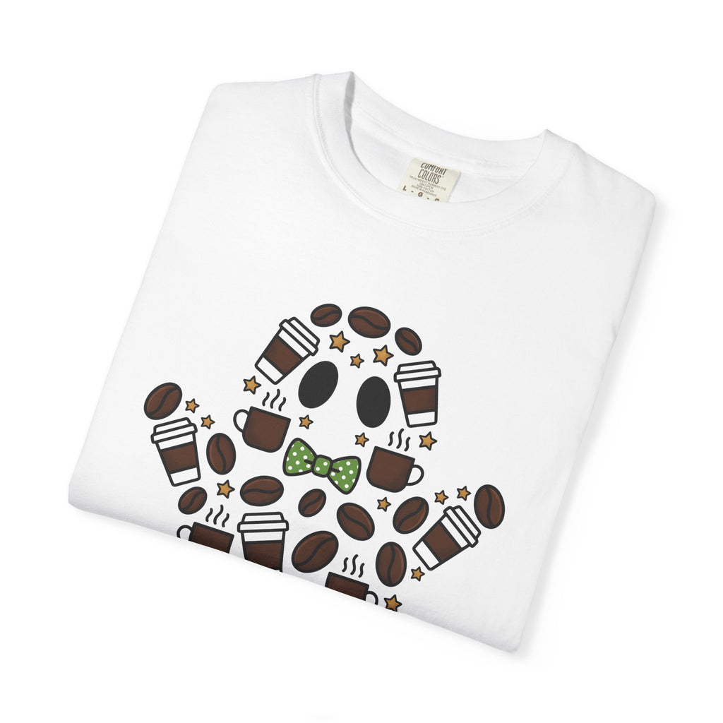 Ghost Coffee Shirt Halloween Coffee Gift Women Cartoon Tee Coffee T-Shirt Spooky Fan Cartoony Tshirt Java Graphic Doodle Coffee Beans Tshirt
