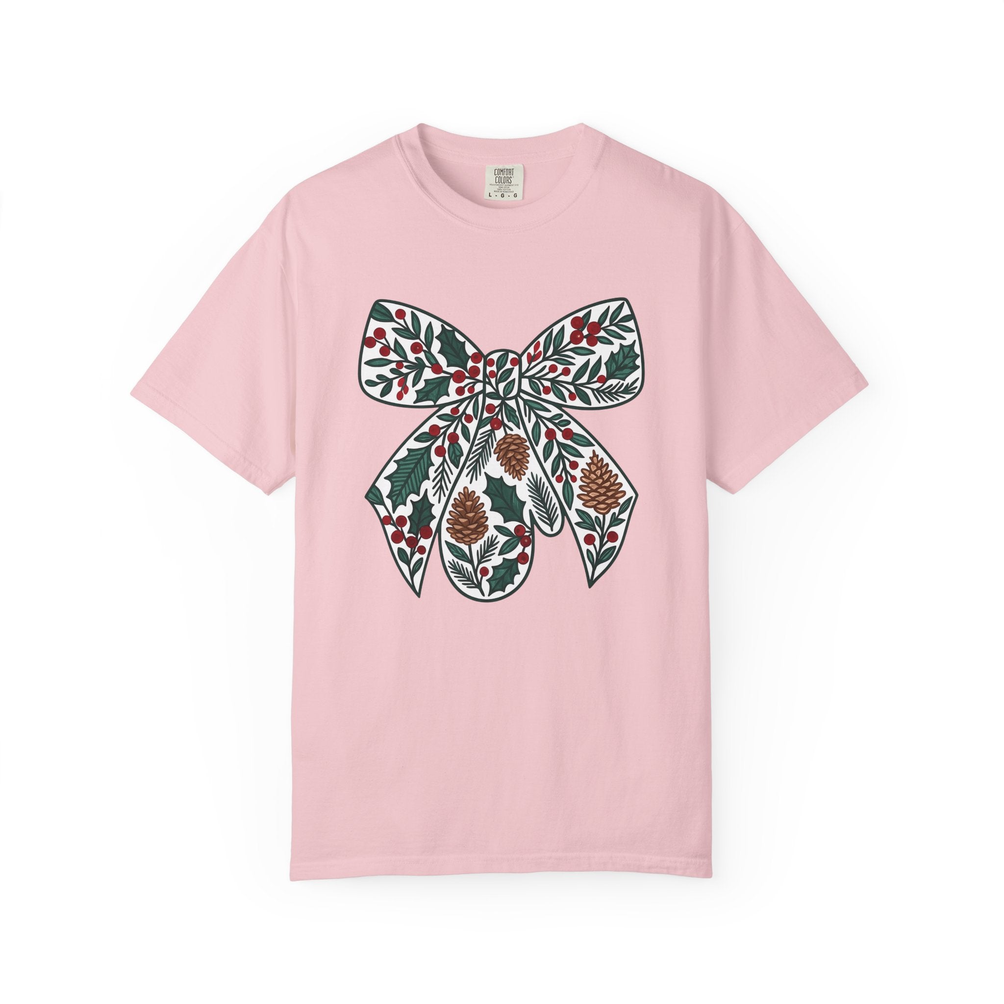 Christmas Bow Shirt Christmas Seasonal Gift Women Floral Tee Ribbon T-Shirt Xmas Fan Holiday Tshirt Winter Graphic Sketch Cone Tshirt