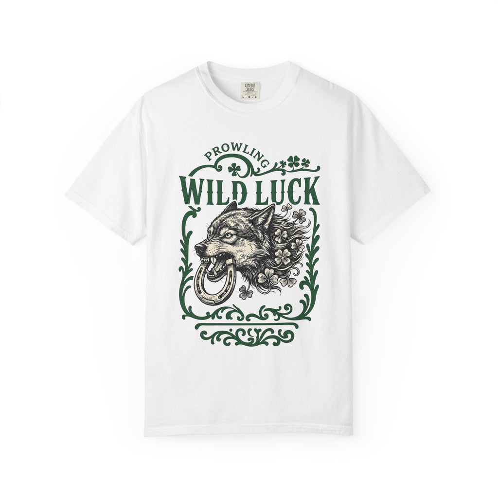 Wolf Head Shirt St Patrick's Day Animal Gift Women Tattoo Tee Wolf T-Shirt Luck Fan Traditional Tshirt Creature Graphic Vintage Horseshoe