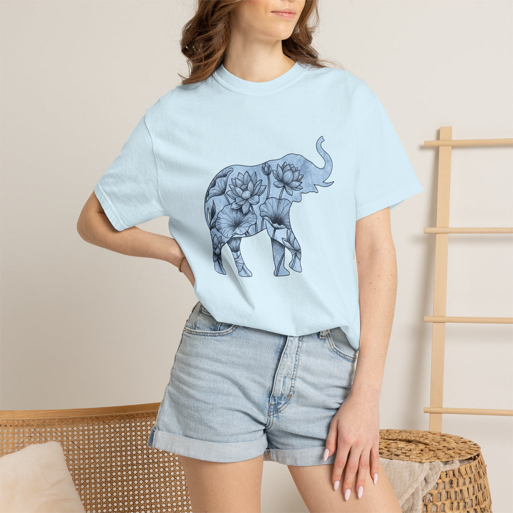 Elephant Flower Shirt Animals & Flowers Outdoors Gift Women Bohemian Tee Floral T-Shirt Fauna Fan Hippie Tshirt Nature Graphic Sketch Water