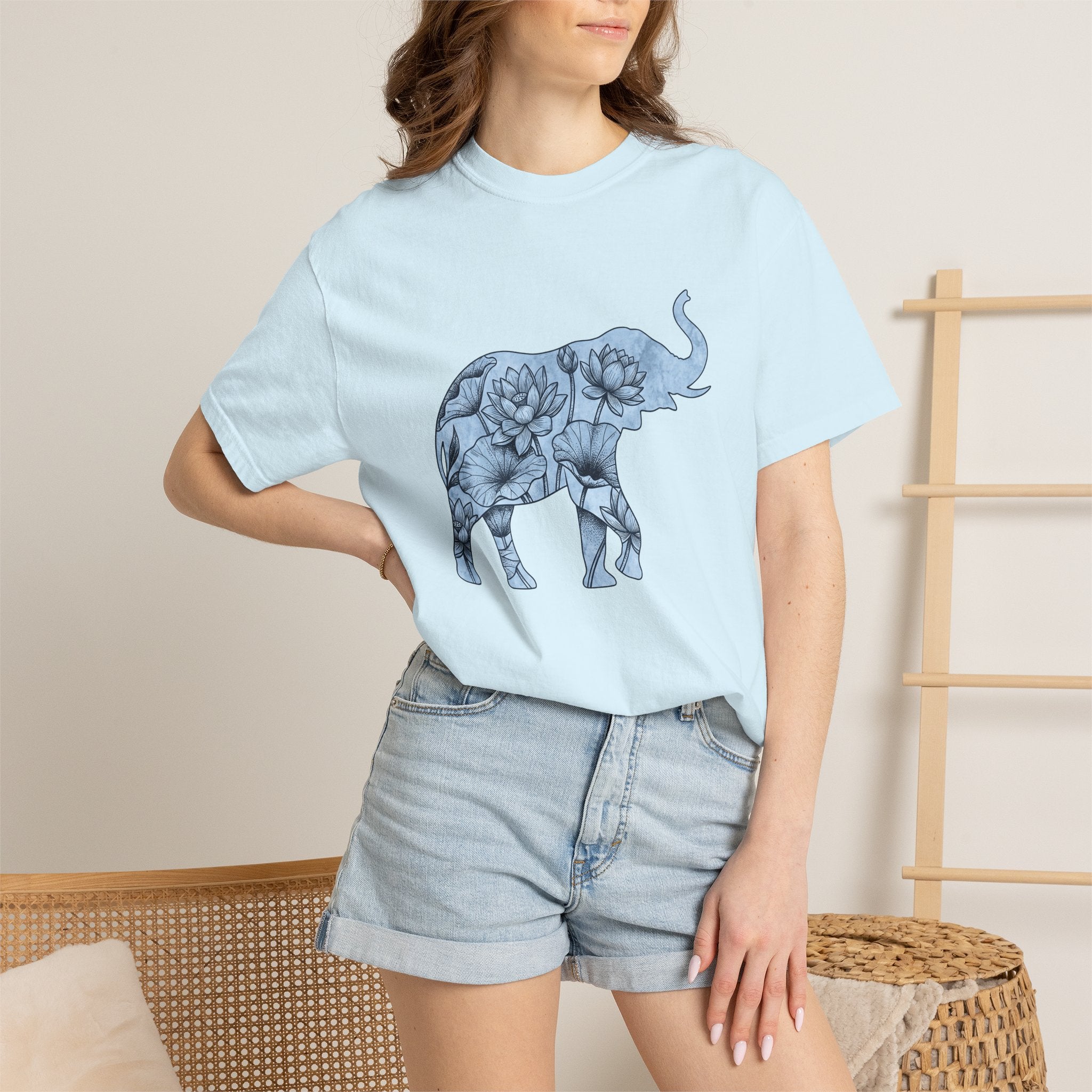 Elephant Flower Shirt Animals & Flowers Outdoors Gift Women Bohemian Tee Floral T-Shirt Fauna Fan Hippie Tshirt Nature Graphic Sketch Water