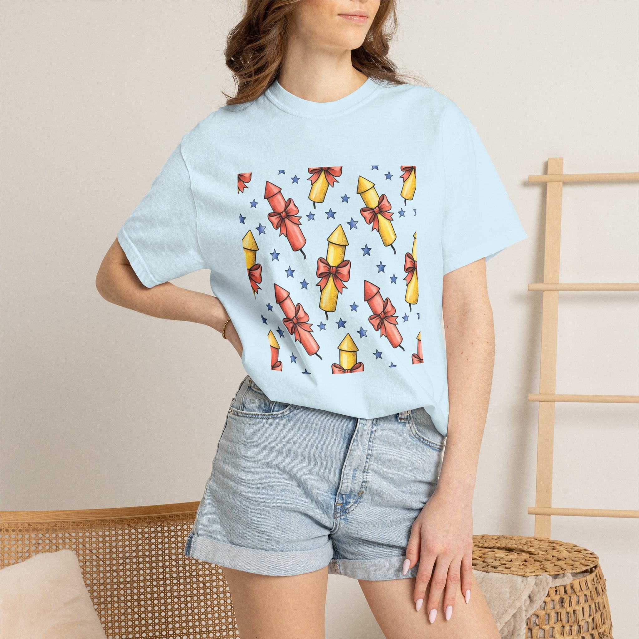 Firework Rockets Shirt 4th Of July Independence Gift Women Cartoon Tee Fireworks T-Shirt Patriot Fan Comic Tshirt Liberty Graphic Line Art