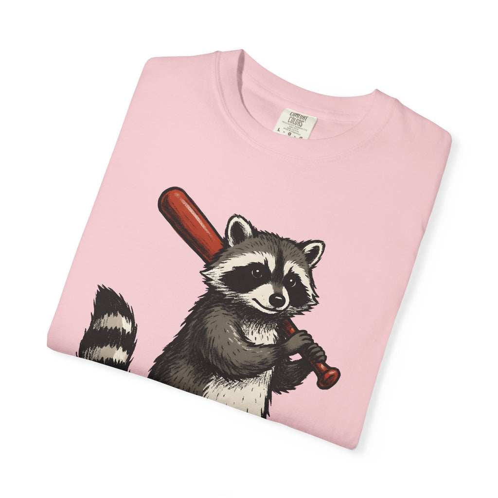 Raccoon Baseball Shirt Cute Animal Gift Women Cartoon Tee Baseball T-Shirt Adorable Fan Comic Tshirt Wildlife Graphic Hand Drawn Bat Tshirt