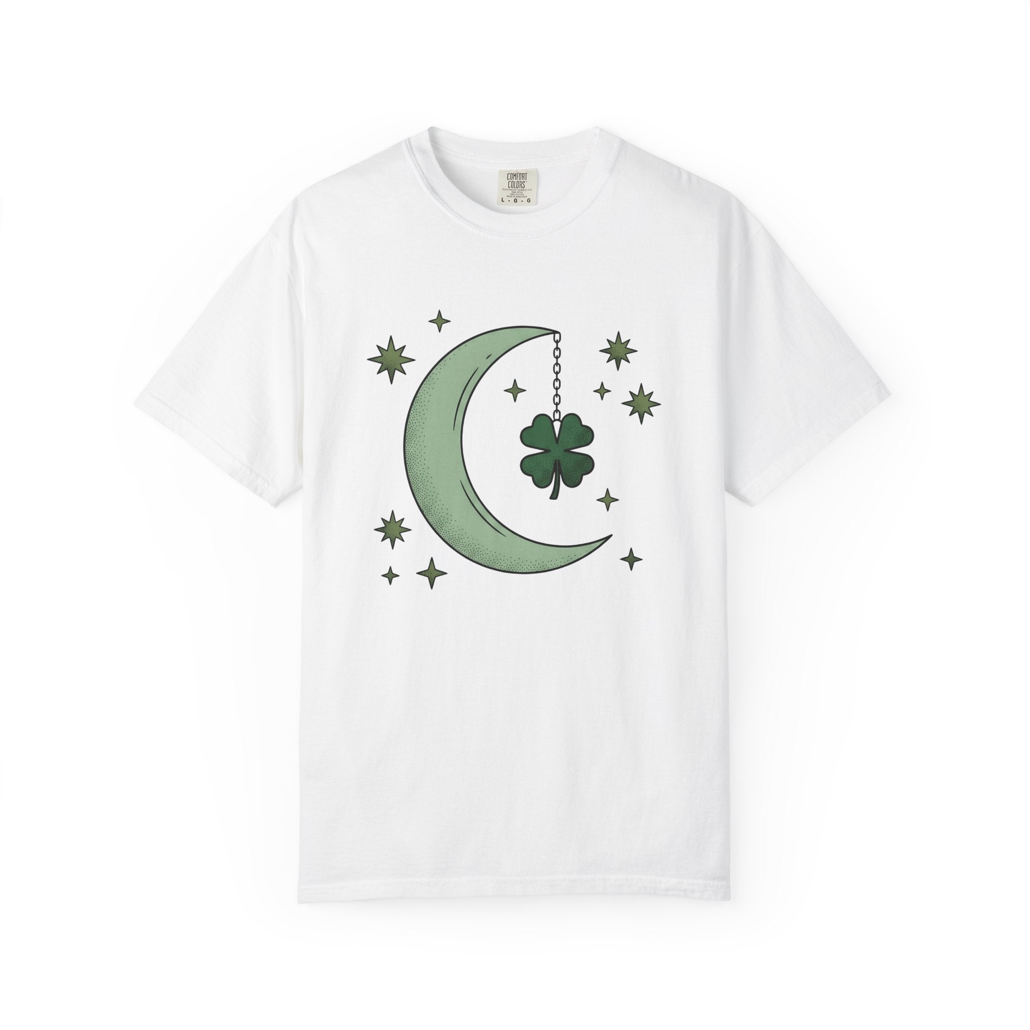 Crescent Moon Shirt St. Patrick's Day Celestial Gift Women Boho Tee Lunar T-Shirt Irish Fan Bohemian Tshirt Galaxy Graphic Minimalist