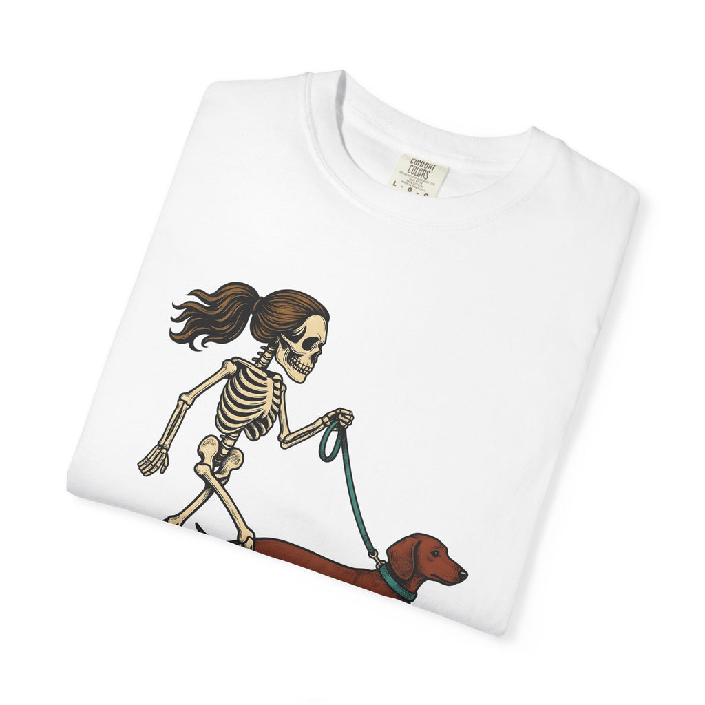 Skeleton Dog Stroll Shirt Halloween Pet Gift Women Comic Tee Dog Walk T-Shirt Halloween Fan Cartoon Tshirt Pet Graphic Retro Dachshund