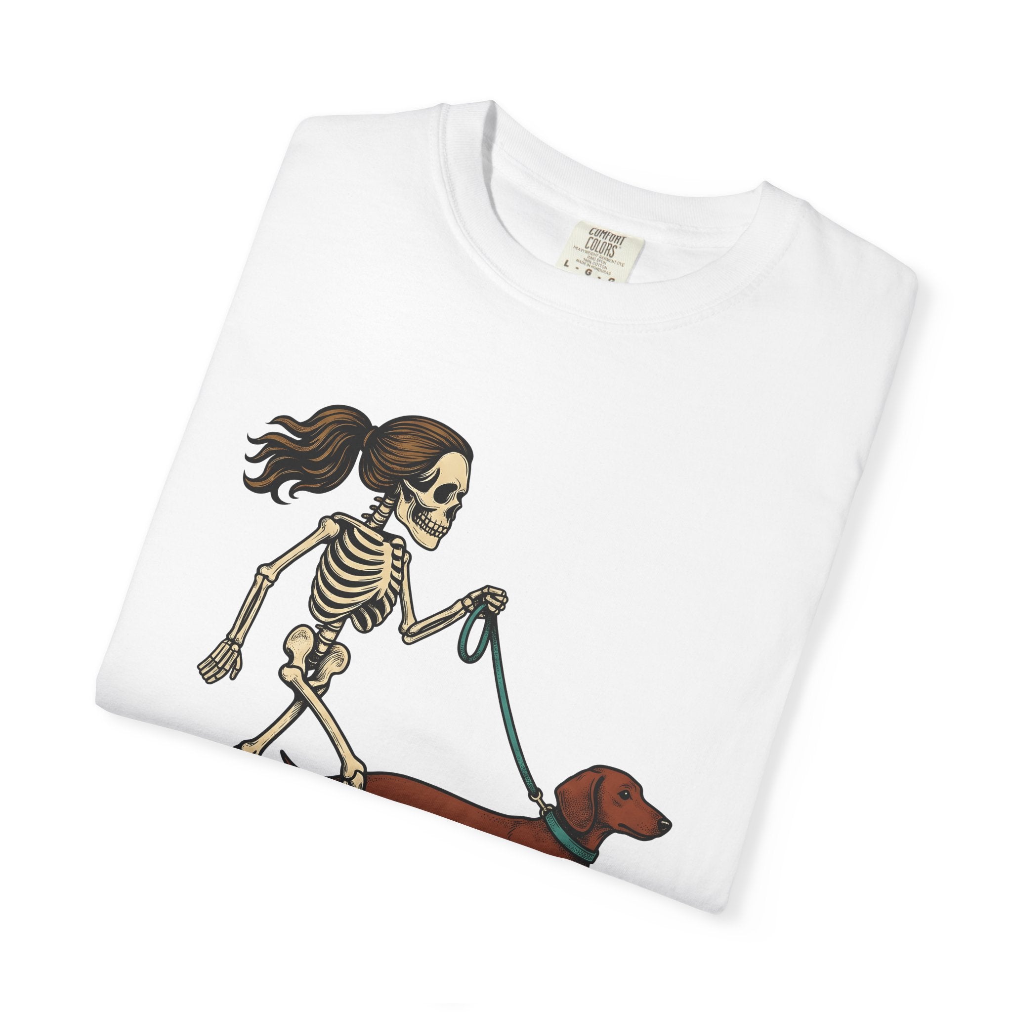 Skeleton Dog Stroll Shirt Halloween Pet Gift Women Comic Tee Dog Walk T-Shirt Halloween Fan Cartoon Tshirt Pet Graphic Retro Dachshund