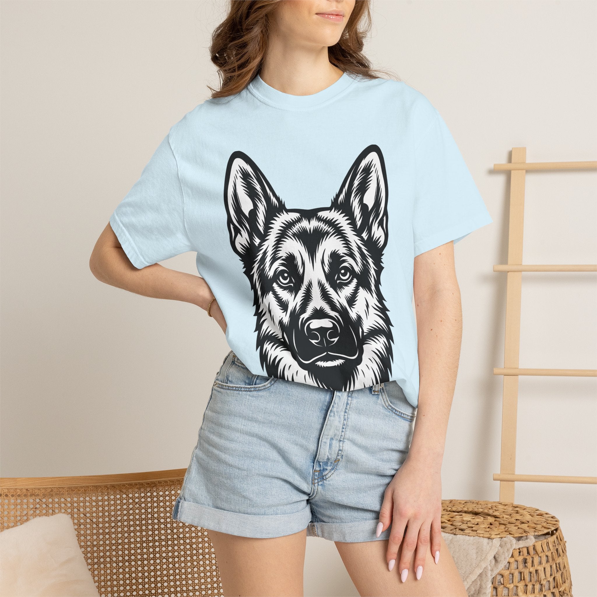 German Shepherd Shirt Dog Pets Gift Women Line Art Tee Alsatian T-Shirt Dog Fan Shepherd Drawing Graphic Vintage Dog Face Tshirt