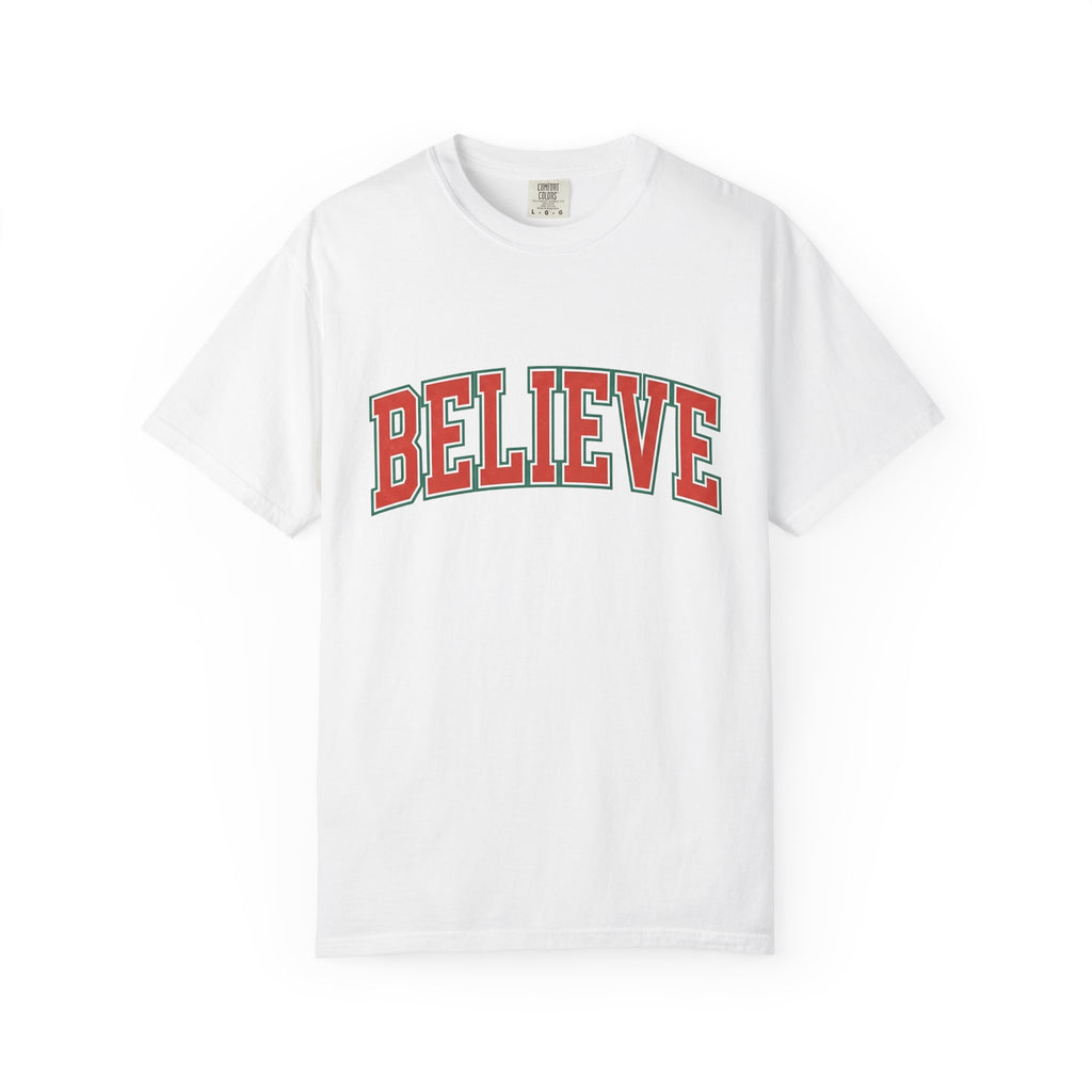 Varsity Block Text Shirt Christmas Holiday Gift Women Bold Tee Lettering T-Shirt Xmas Fan Typography Tshirt Seasonal Graphic Retro