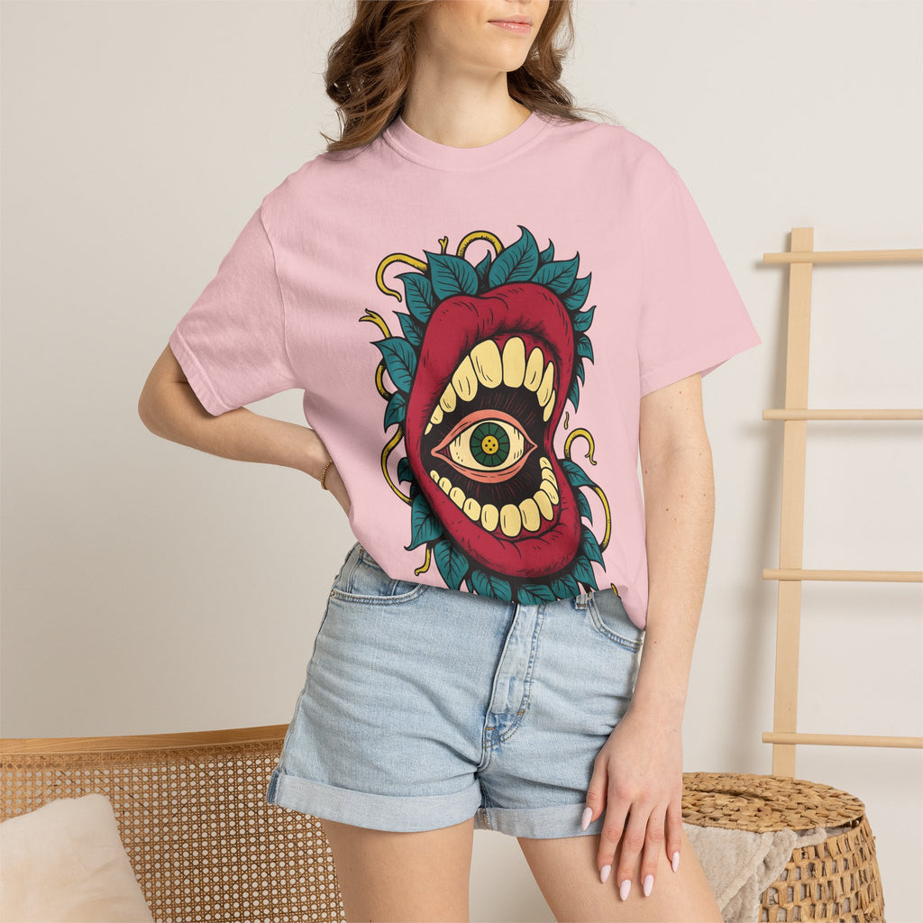 Surreal Mouth Eye Shirt Boho Chic Gothic Gift Women Tattoo Tee Lip T-Shirt Bohemian Fan Ink Tshirt Dark Graphic Psychedelic Leaves Tshirt