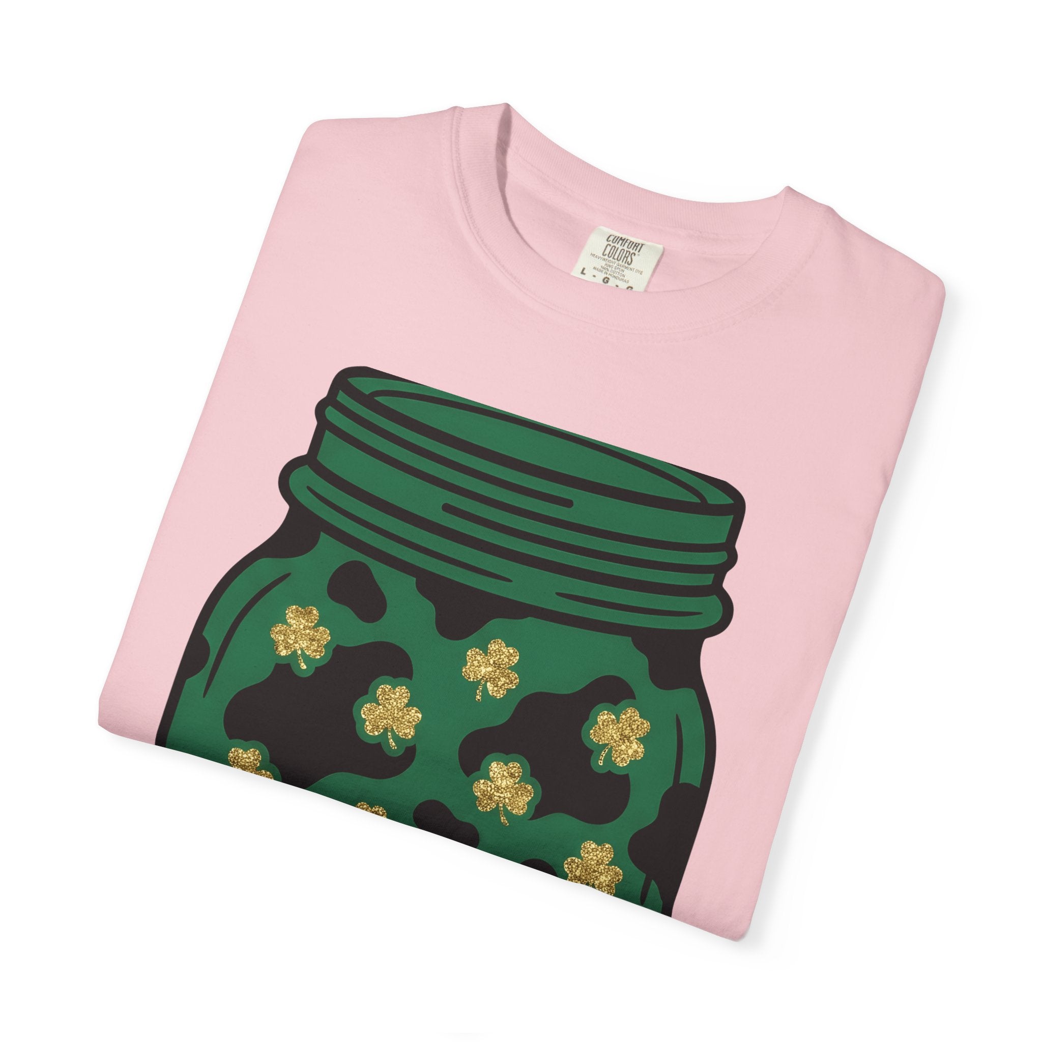 Shamrock Jar Shirt St Patricks Day Luck Gift Women Glitter Tee Mason Jar T-Shirt St Patricks Fan Sparkly Tshirt Fortune Graphic Retro Clover