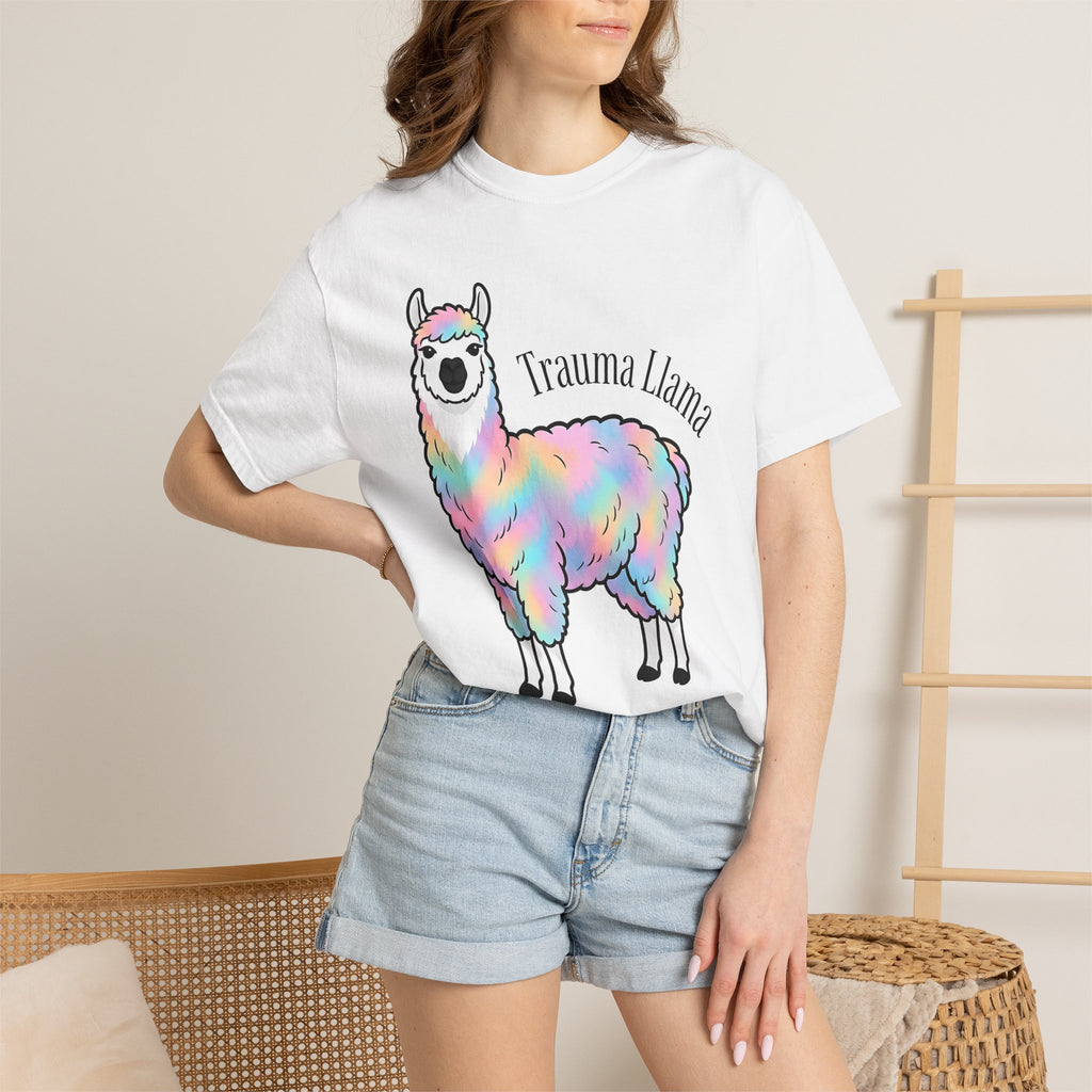 Rainbow Llama Shirt Animals Humor Gift Women Cartoon Tee Alpaca T-Shirt Creature Fan Toon Tshirt Funny Graphic Kawaii Pastel Fur Tshirt