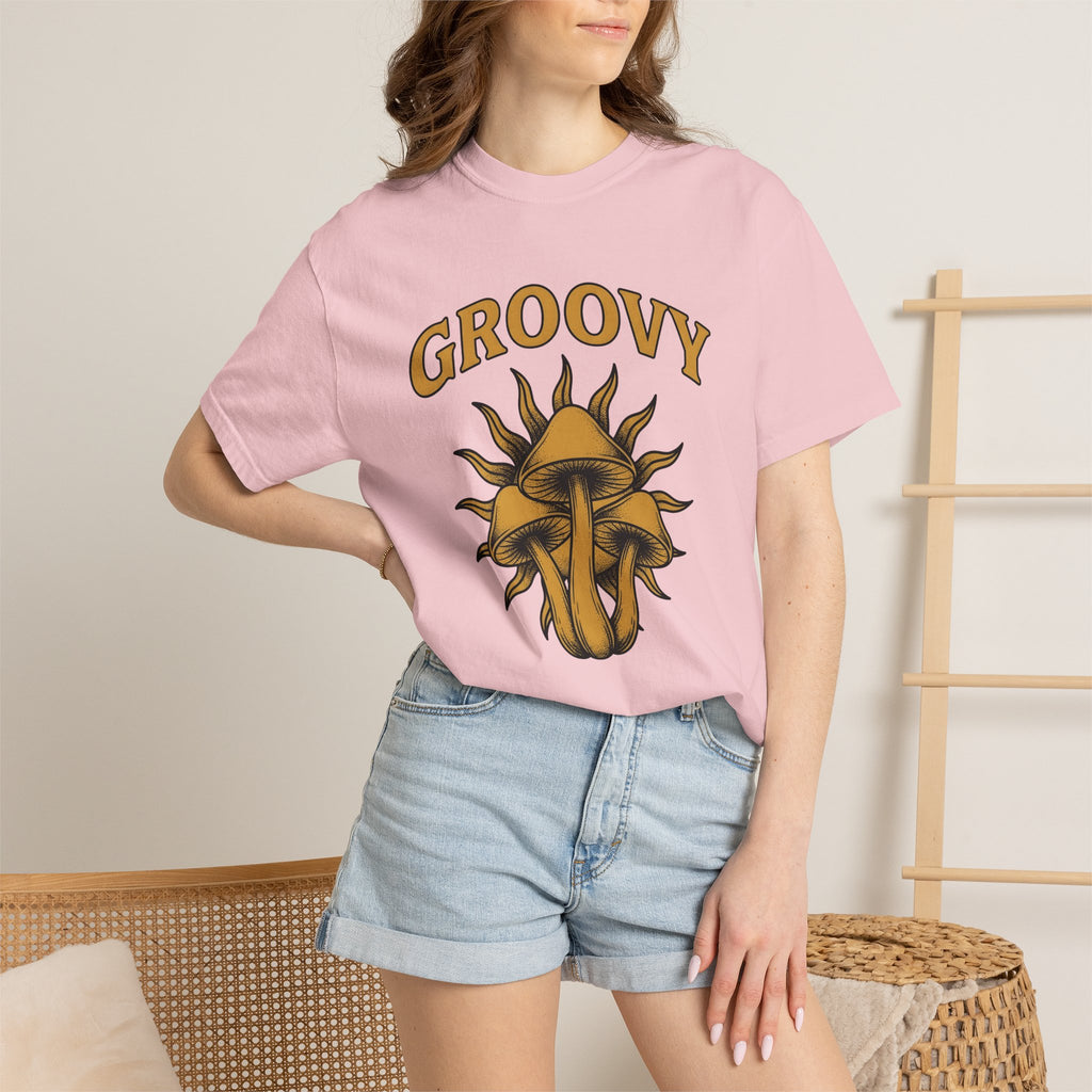 Mushroom Sun Shirt Psychedelic Hippie Gift Women Psychedelic Tee Fungus T-Shirt Trippy Fan Bohemian Graphic Tshirt Vintage Retro Text Tshirt