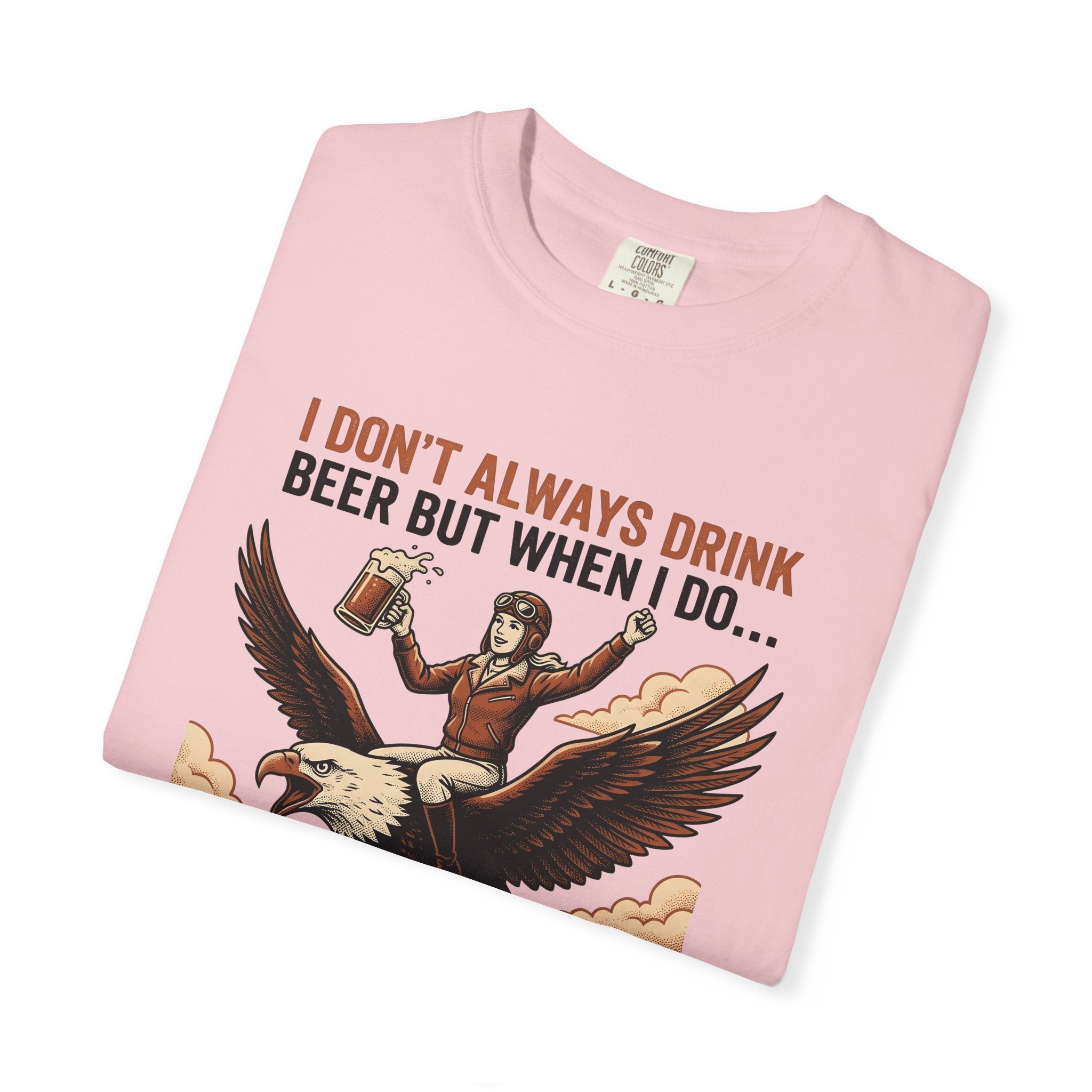 Girl Flying Eagle Shirt Funny Wildlife Gift Women Distressed Tee Eagle T-Shirt Humor Fan Vintage Tshirt Animal Graphic Cartoon Beer Glass