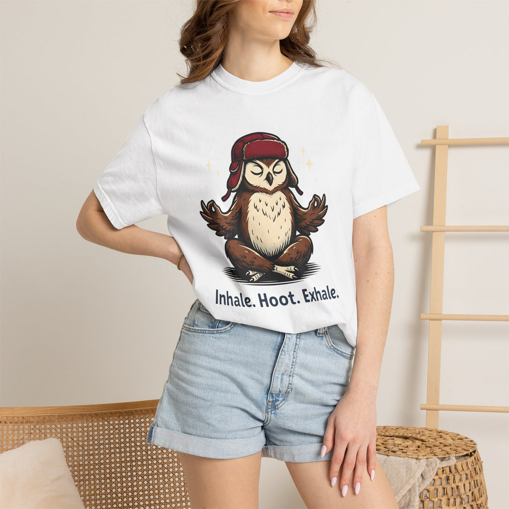 Zen Owl Shirt Yoga Relaxation Gift Women Hand Drawn Tee Owl T-Shirt Yoga Enthusiast Hoot Illustration Chill Graphic Sketch Beanie Tshirt