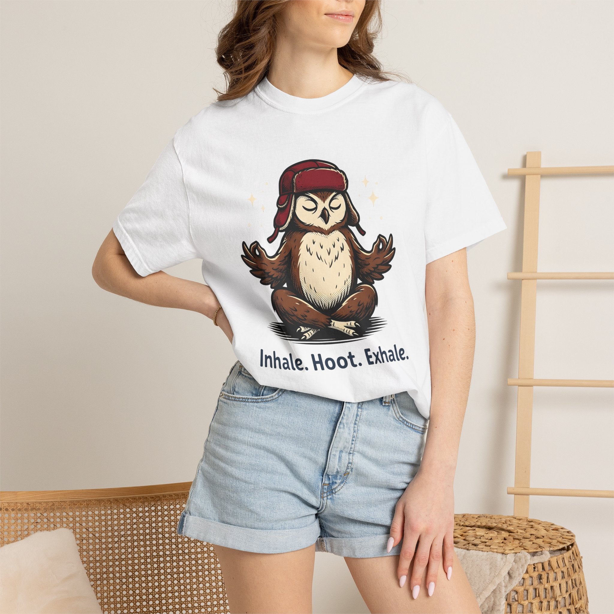 Zen Owl Shirt Yoga Relaxation Gift Women Hand Drawn Tee Owl T-Shirt Yoga Enthusiast Hoot Illustration Chill Graphic Sketch Beanie Tshirt