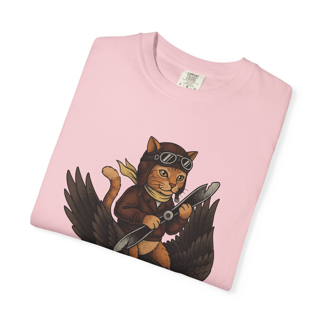 Flying Cat Shirt Cat Gift Women Creatures Classic Tee Kitty T-Shirt Cat Fan Vintage Tshirt Beast Graphic Doodle Falcon Tshirt
