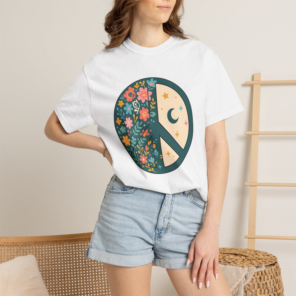 Peace Icon Shirt Boho Chic Tribal Gift Women Gypsy Tee Peace Sign T-Shirt Bohemian Enthusiast Hippie Tshirt Ethnic Graphic Classic Flower