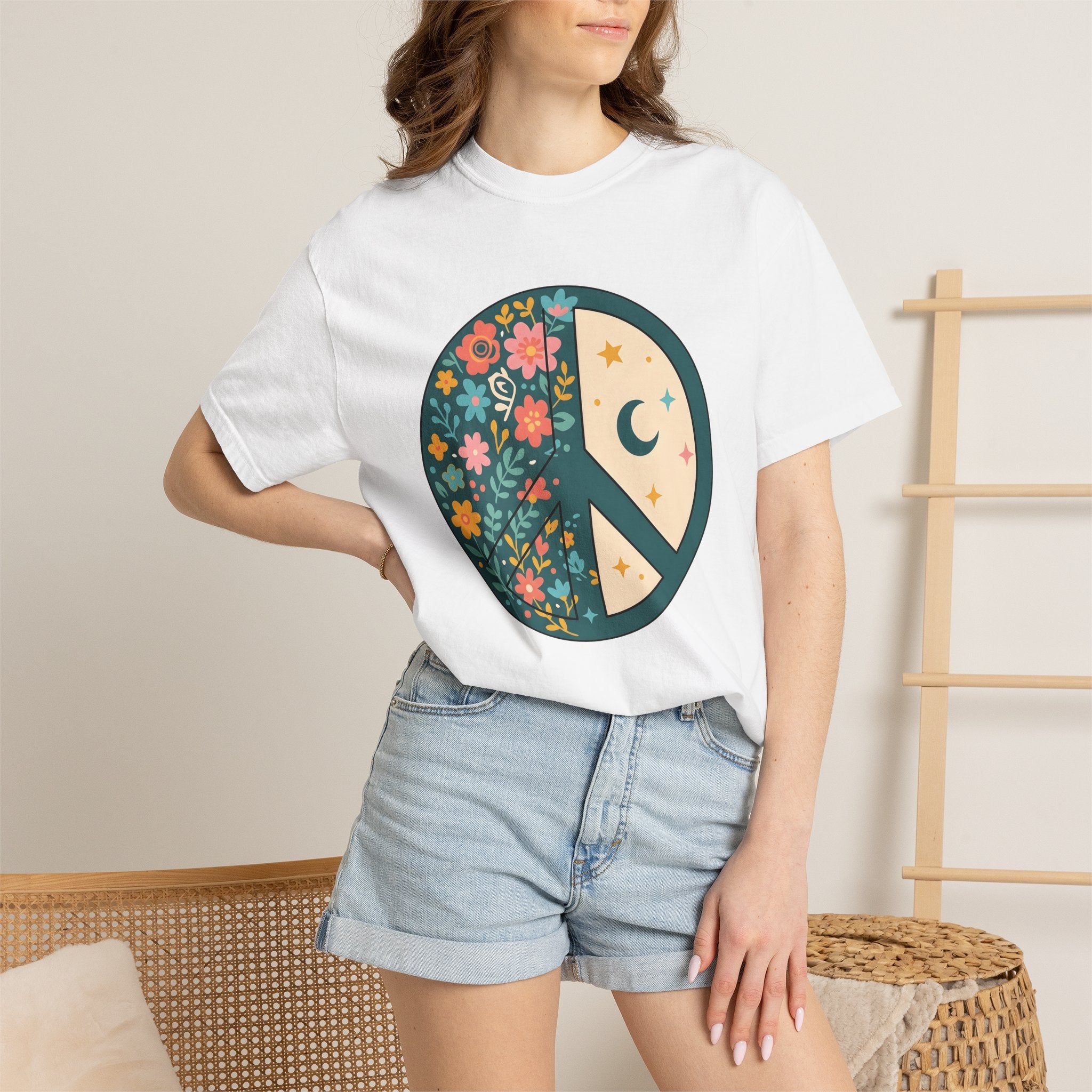 Peace Icon Shirt Boho Chic Tribal Gift Women Gypsy Tee Peace Sign T-Shirt Bohemian Enthusiast Hippie Tshirt Ethnic Graphic Classic Flower