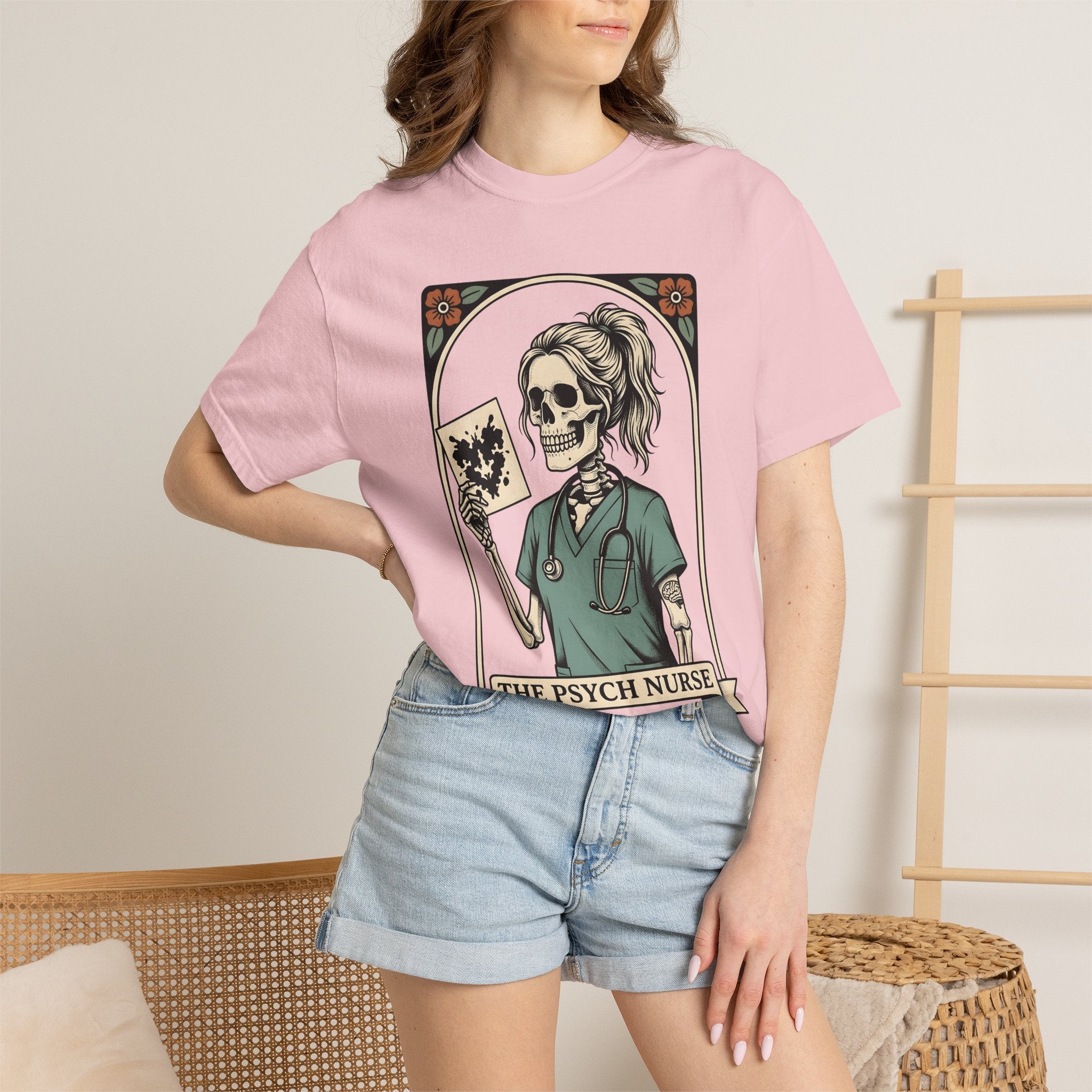 Skull Nurse Shirt Nurse Healthcare Gift Women Traditional Tee Skull T-Shirt Nursing Enthusiast Classic Tshirt Medical Graphic Retro Ink